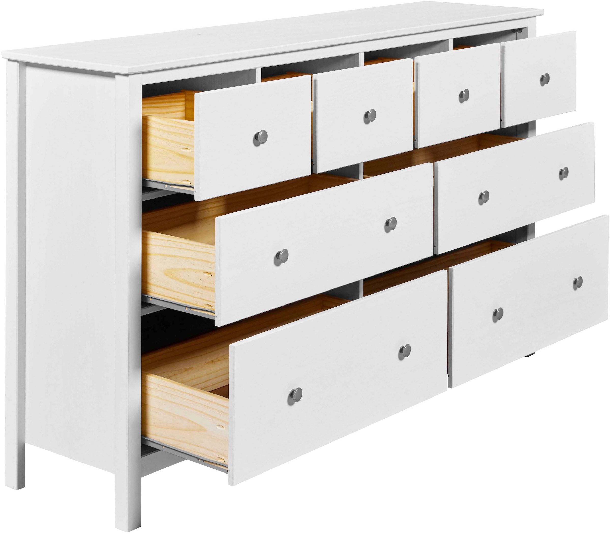 Inter Link Schubkastenkommode »Pinora, Kiefer Massivholz, Weiss, 160 x 39,50 x 96 cm, viel Stauraum« 1 Stk. tlg. Sideboard im modernem Skandi Look, 8 Schubladen, Aufbewahrungsschrank