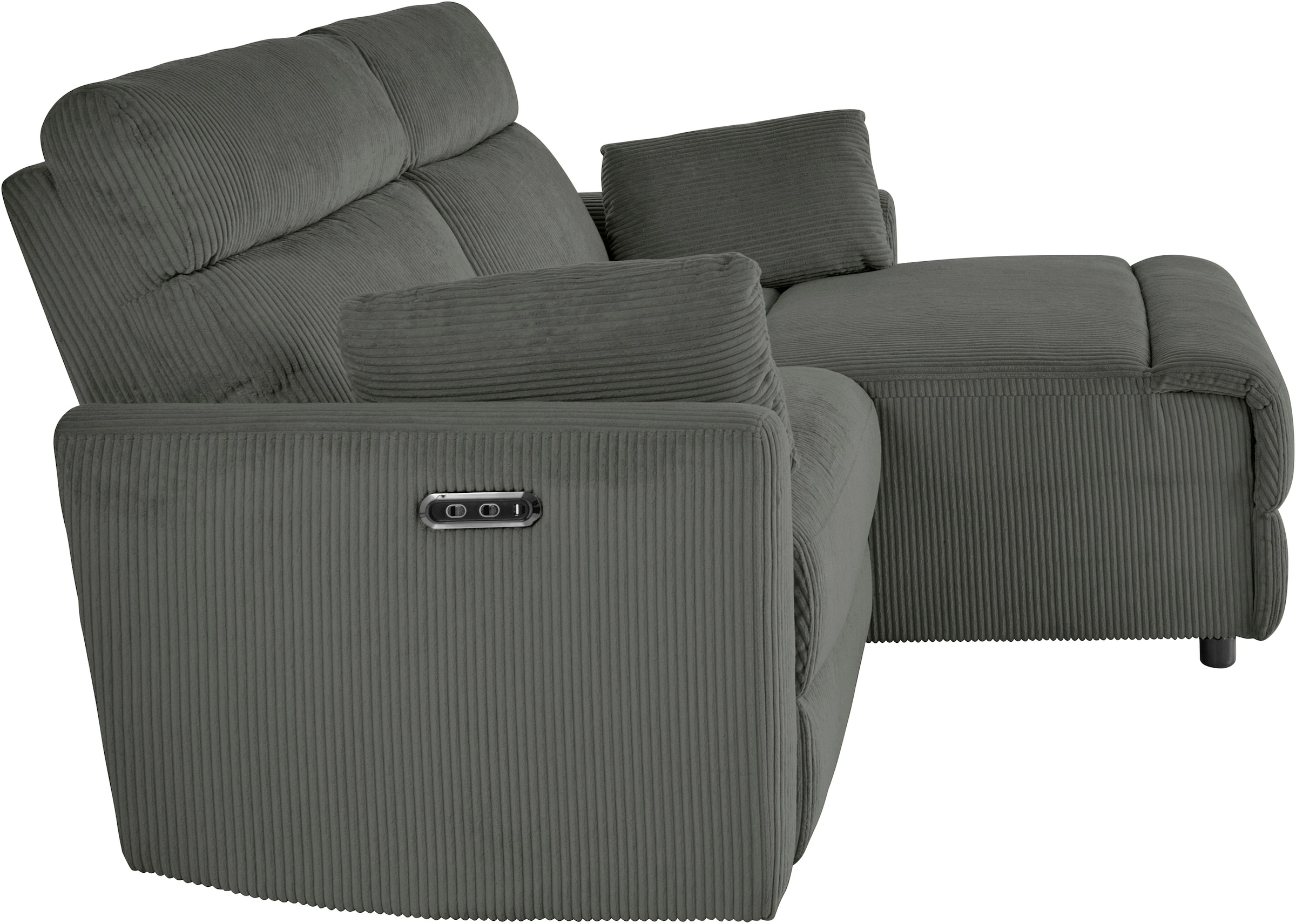 INOSIGN Ecksofa »JENNA, L-Form, 209cm, manuelle u. elektrische Funktion, mit USB A/C,«, Liegefunktion 105°-150°, Federkern, Cord