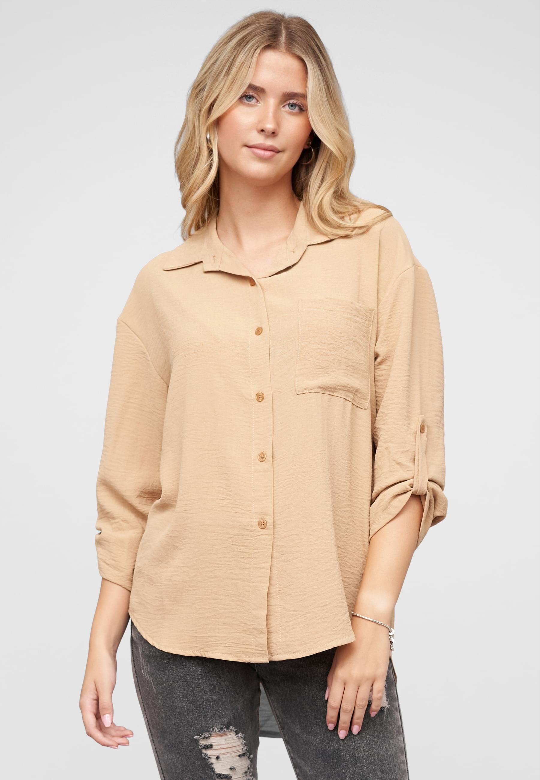 CLOUD 5IVE Langarmhemd »CLOUD 5IVE Oversized Turn-Up Bluse mit Knopfleiste«