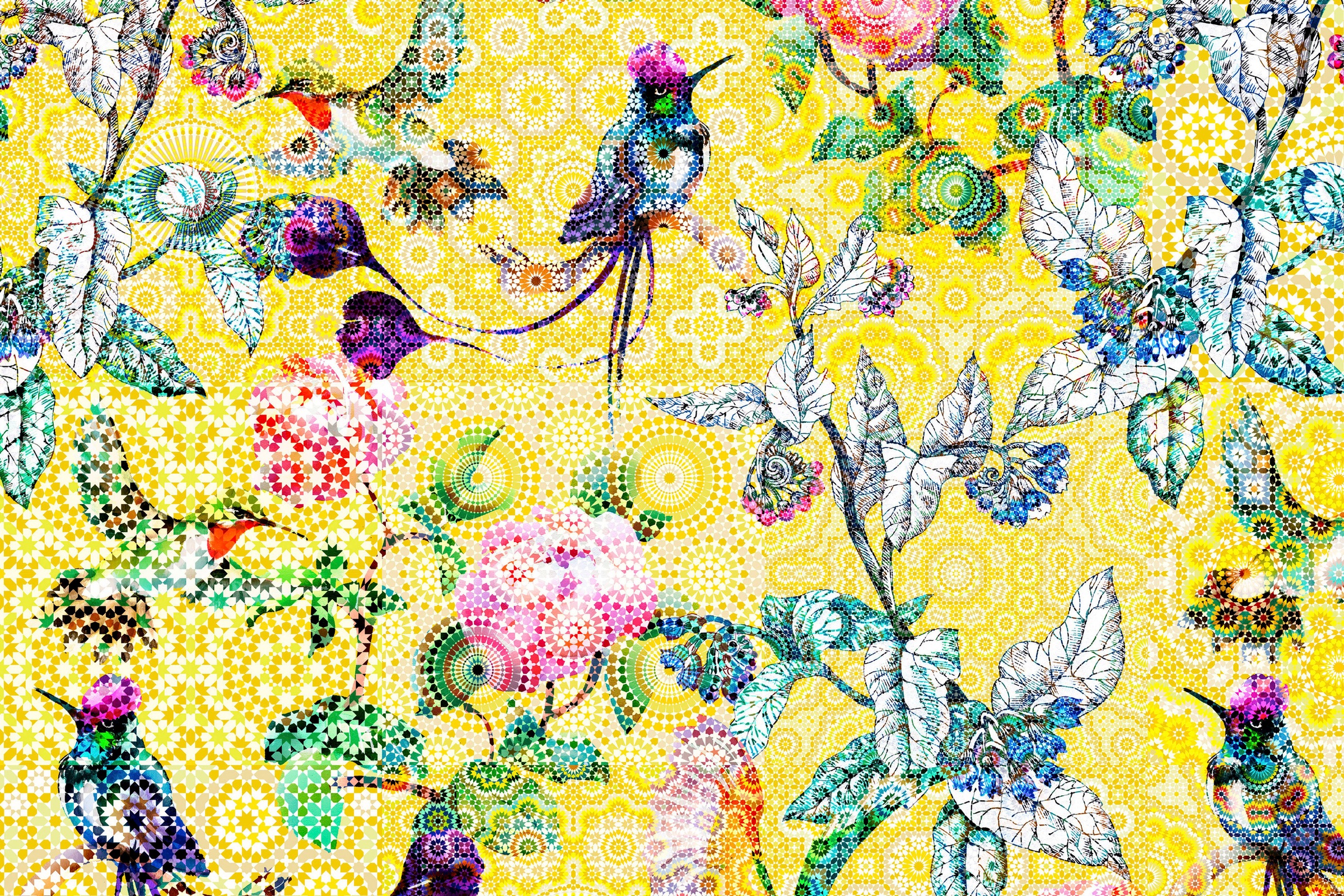 A.S. Création Leinwandbild »exotic mosaic«, Kunst-Vögel-Kinder, (1 St.), Mosaik Keilrahmen Floral Blumen Vögel Leinwand-Bild Wohnzimmer modern
