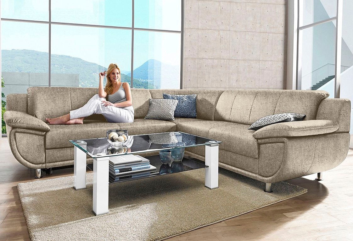 TRENDMANUFAKTUR Ecksofa »Rondo wahlweise mit Schlaffunktion, 267x247 cm (BxT), breite Armlehnen«, L-Form, wahlweise mit Federkern bestellbar, Füße chromfarben