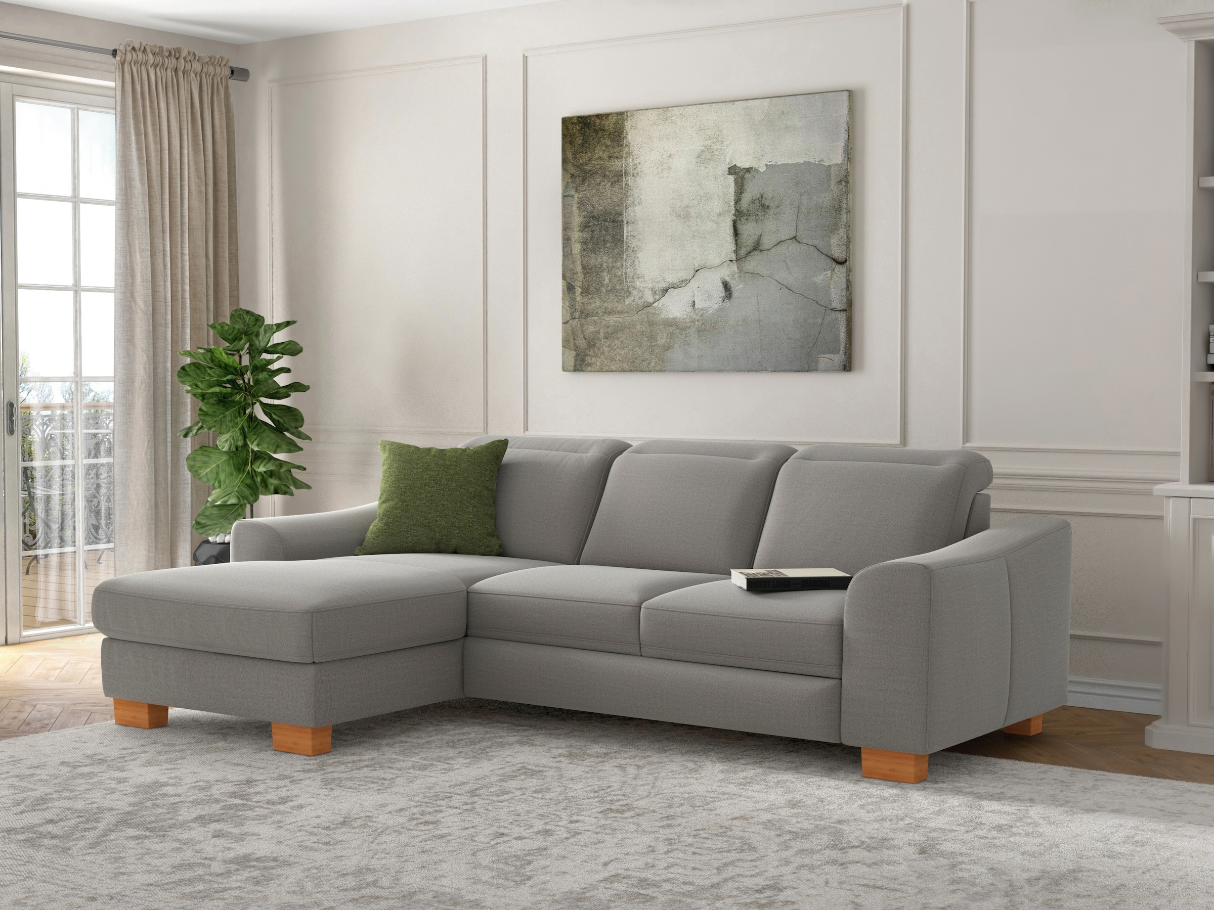 sit&more Ecksofa »Dundee L-Form« mit Federkern und Massivholzfüßen, wahlweise mit Kopfteilverstellung