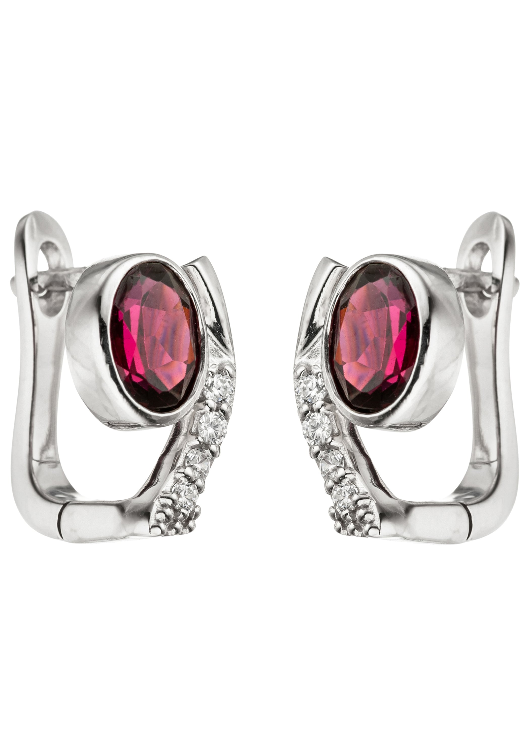 JOBO Paar Creolen 925 Silber mit Granat und 8 Zirkonia