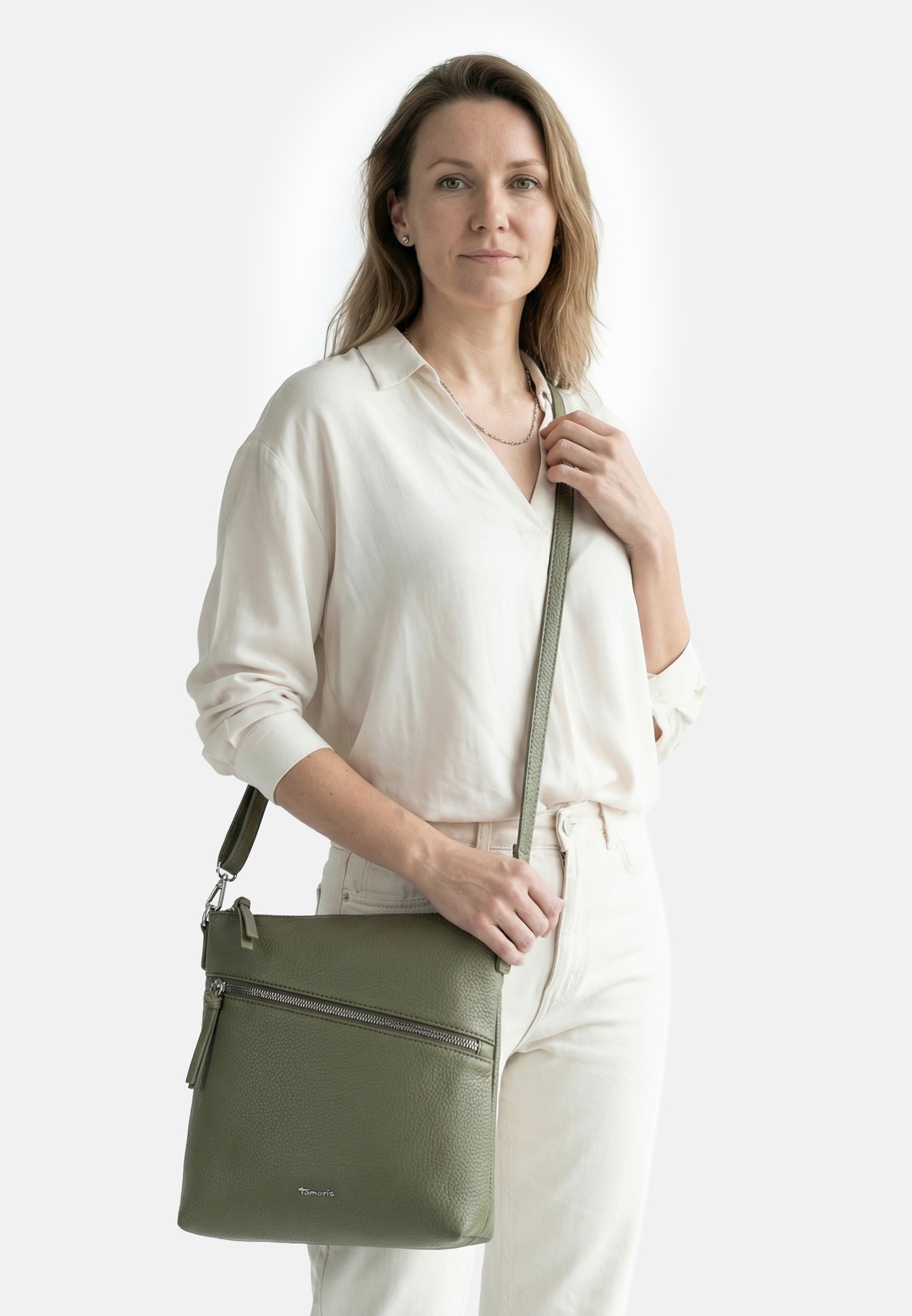 Umhängetasche TAMARIS "Umhängetasche TAS Alessia", Damen, Gr. B/H/T: 29cm x 28cm x 6cm 0, grün (lightkhaki 914), Polyurethan, Taschen Umhängetasche 2