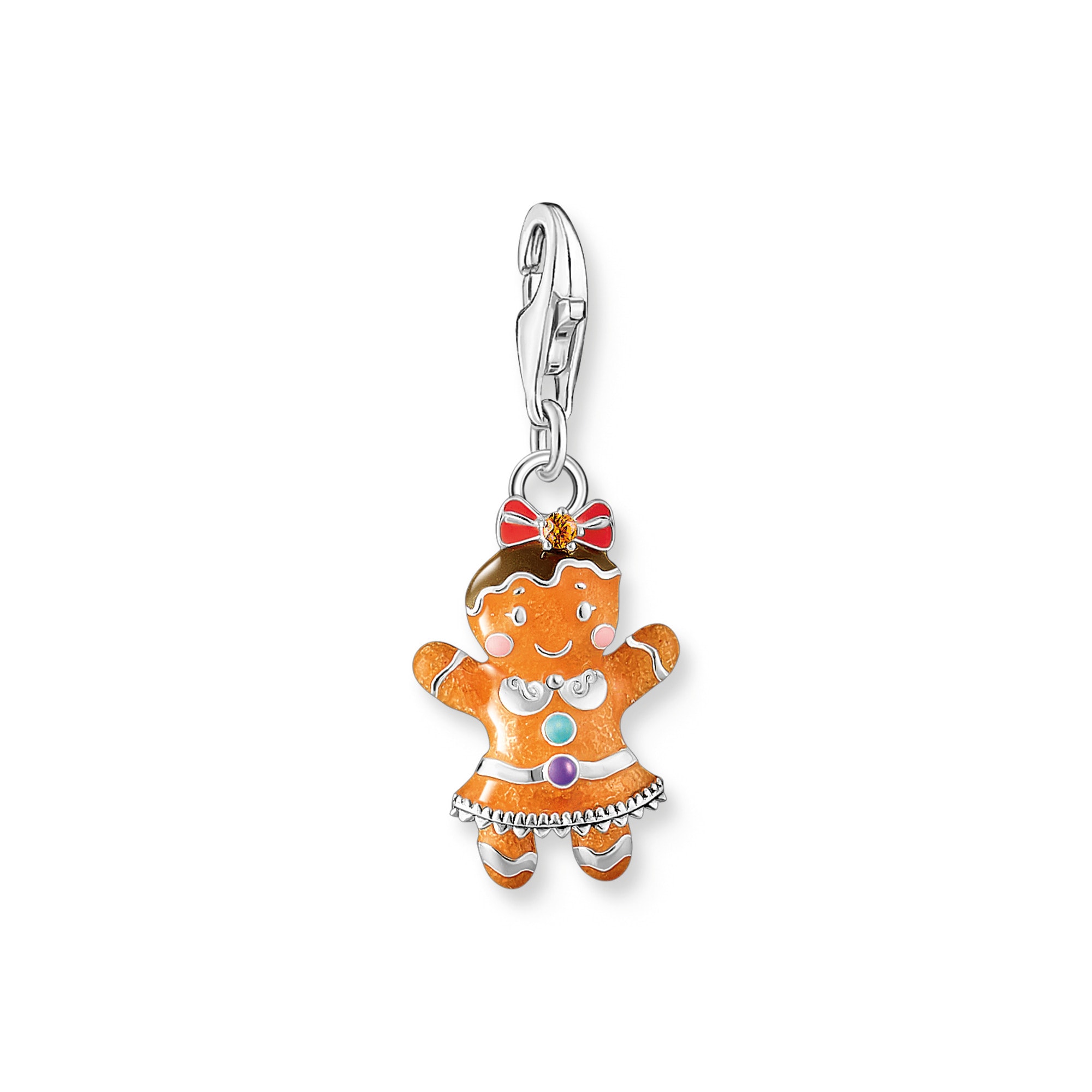 Charm-Einhänger THOMAS SABO "Lebkuchen-Mädchen", silberfarben, orange, pink, blau, rot, violett, braun, orange, Charms, Damen, Silber 925 (recycelt), mit Zirkonia (synth.)