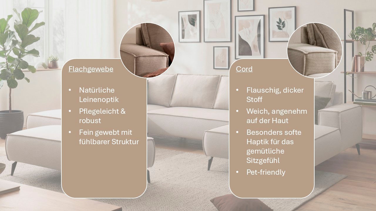 Home affaire Wohnlandschaft »mit Hocker, TVINNU, moderne U-Form in Cord oder Leinenoptik« Recamiere rechts/links, stellbar zum Schlafsofa (Krokodilverbinder)