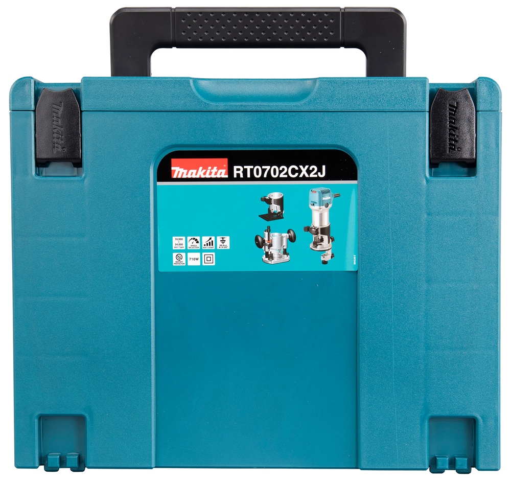 Makita Fräse »Multifunktionsfräse »RT0702CX2J« im Makita Makpac Koffer Gr.4«, (vielseitig einsetzbare Multifunktionsfräse), 710 W, 6/8 mm, Leerlaufdrehzahl; 10000 - 34000 min⁻¹