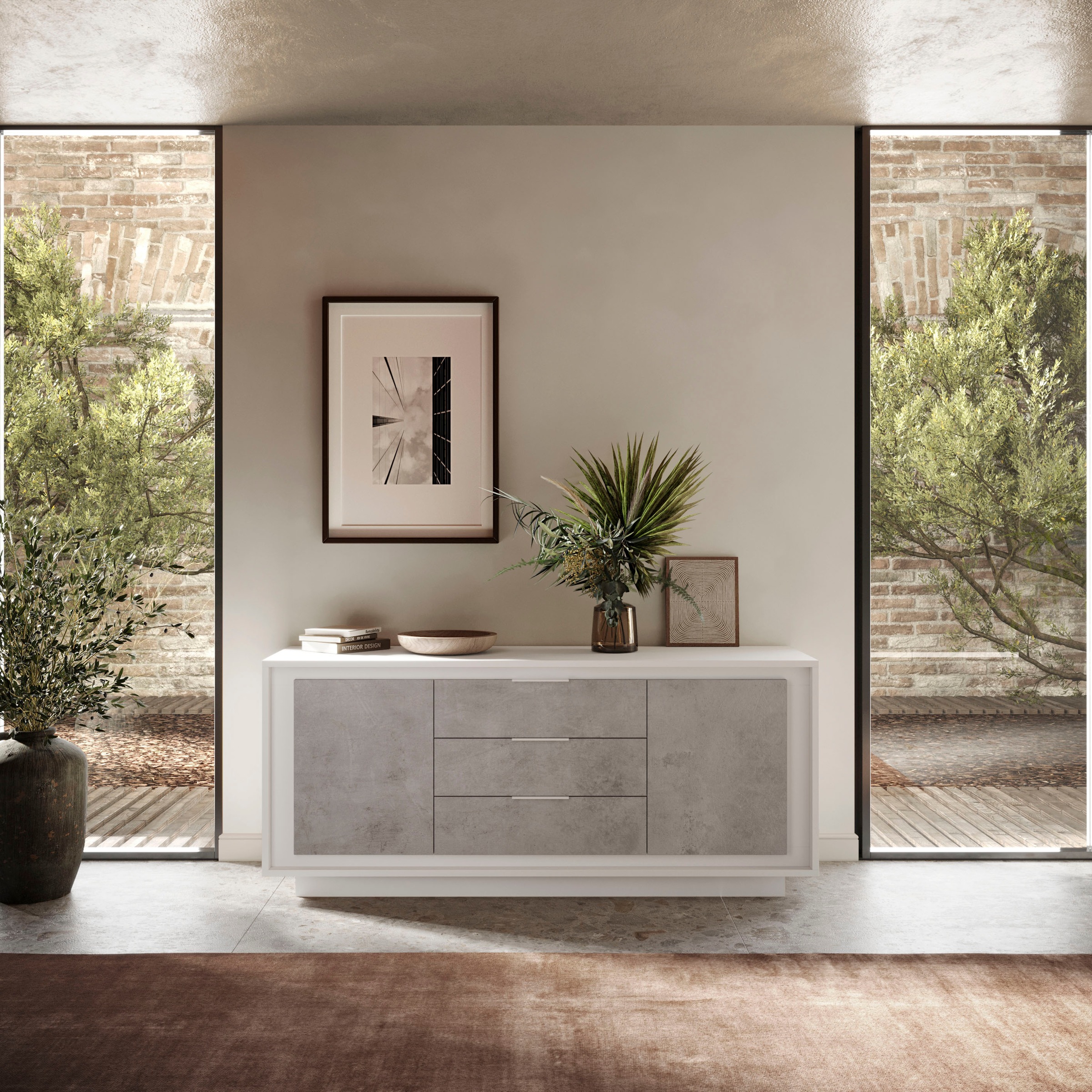 Home affaire Sideboard »Sky, B/T 180/50 cm, Kommode/Stauraumschrank, 2 Türen, 3 Schubkästen« Softclosing, Korpus & Front 22 mm stark, Rahmen-Optik, Metallgriffe