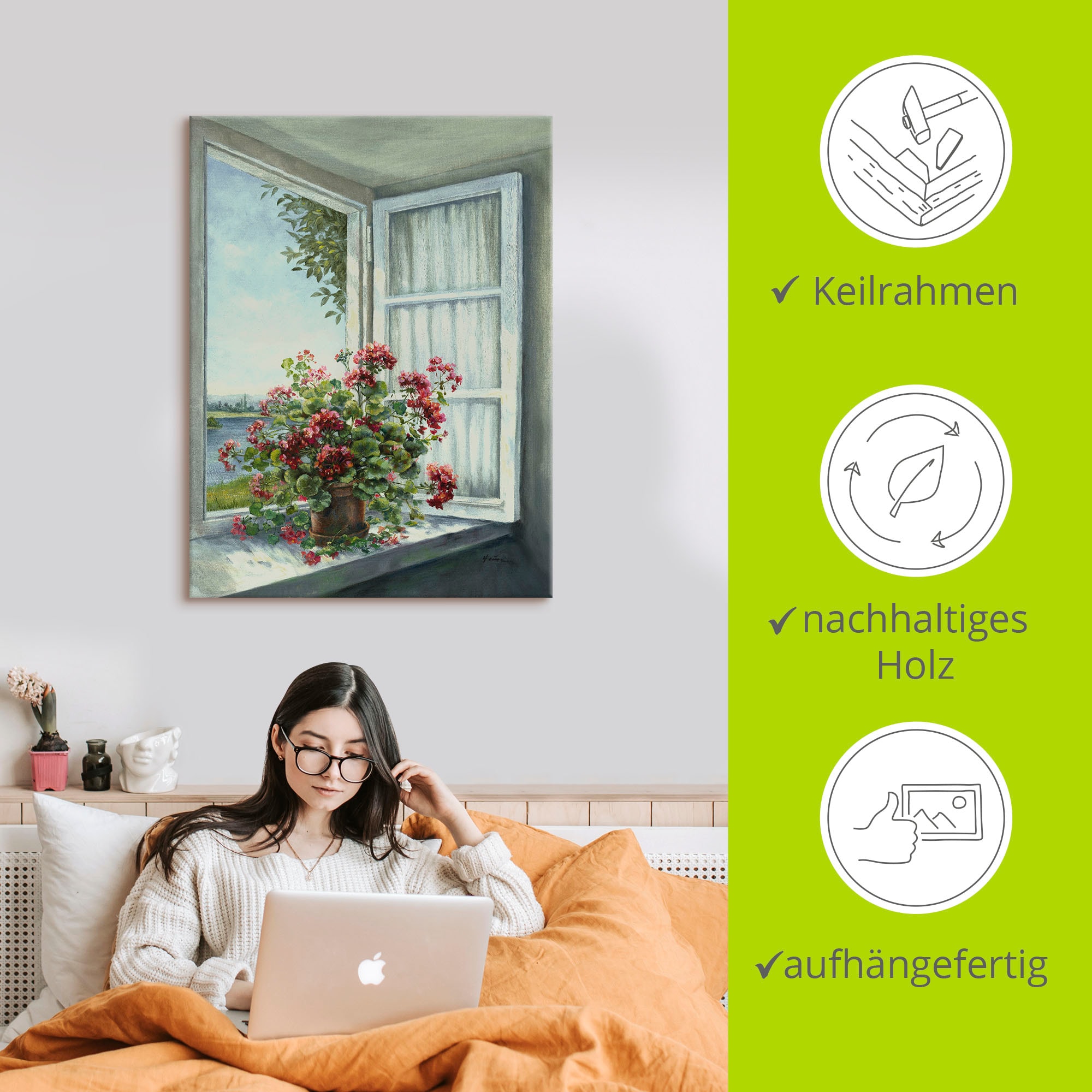 Artland Wandbild »Geranien am Fenster«, Blumen, (1 St.), als Alubild, Outdoorbild, Leinwandbild, Poster, Wandaufkleber