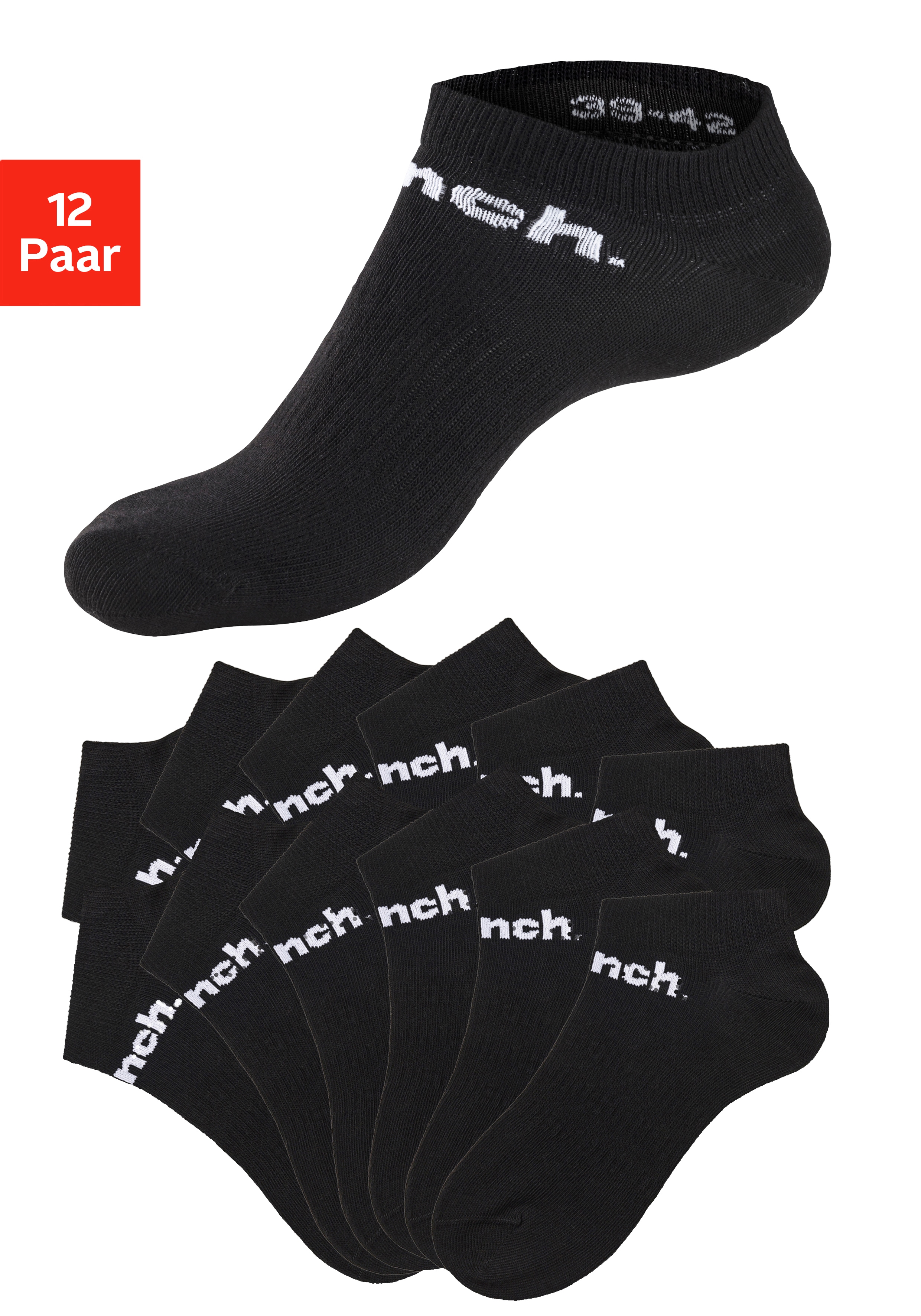 Bench. Sportsocken "Damen Herren Sneaker Socken, Laufsocken niedrige Socken" Packung, 12 Stk. tlg. Sneakersocken mit klassischem Logoschriftzug