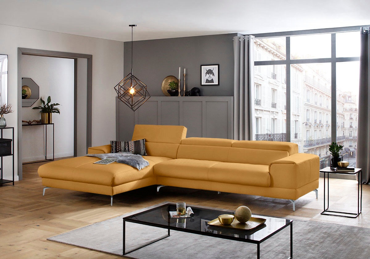 W.SCHILLIG Ecksofa "piedroo, Designsofa mit tollem Sitzkomfort, bequem und elegant, L-Form" Kopfteilverstellung, wahlweise mit Sitztiefenverstellung, Breite 343cm