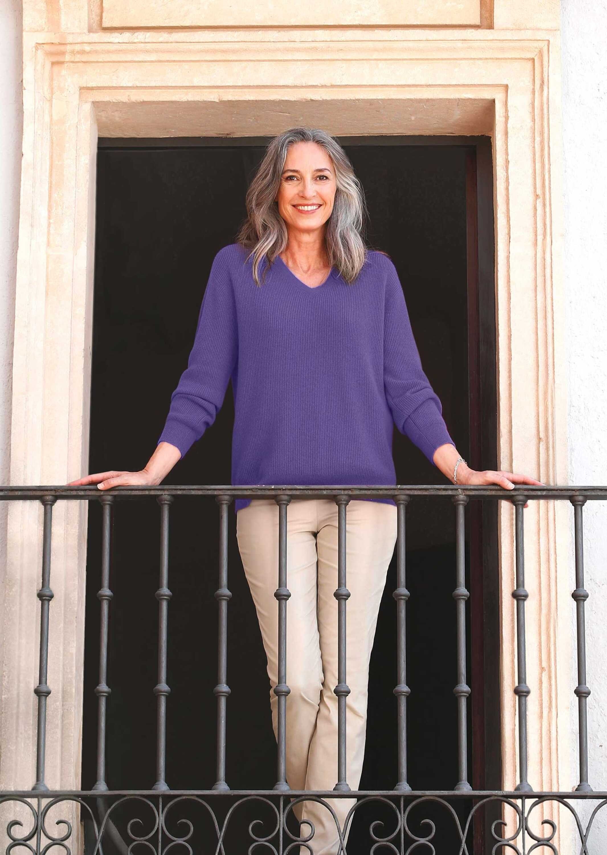 GOLDNER Strickpullover »Kurzgröße Kaschmirpullover in Patentstrick mit V-Ausschnitt«