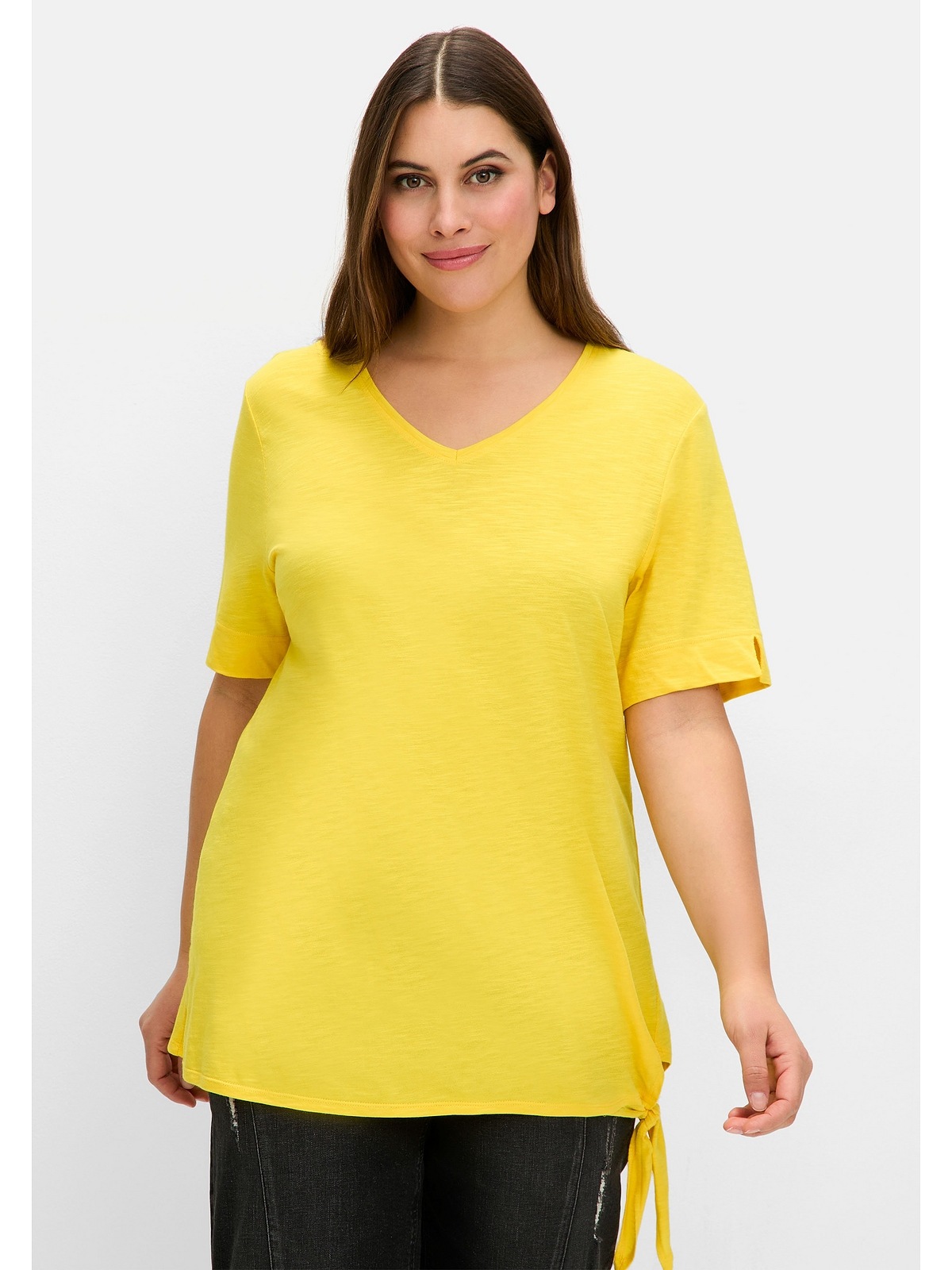 Sheego T-Shirt "Große Größen", mit Knotendetail am Saum günstig online kaufen