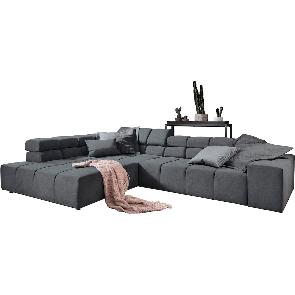 INOSIGN Ecksofa »Ancona incl. Kopfteilverstellung, Zierkissen B/T/H: 319/210/70 cm«