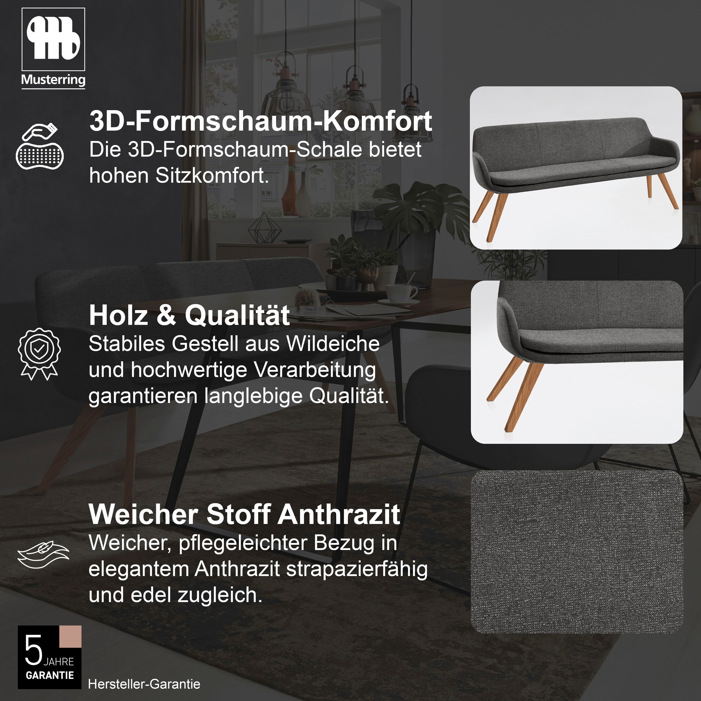 Thumbnail - Musterring Essbank "Tavia" Stativgestell Wildeiche massiv geölt, Breite 180, 200 oder 220 cm