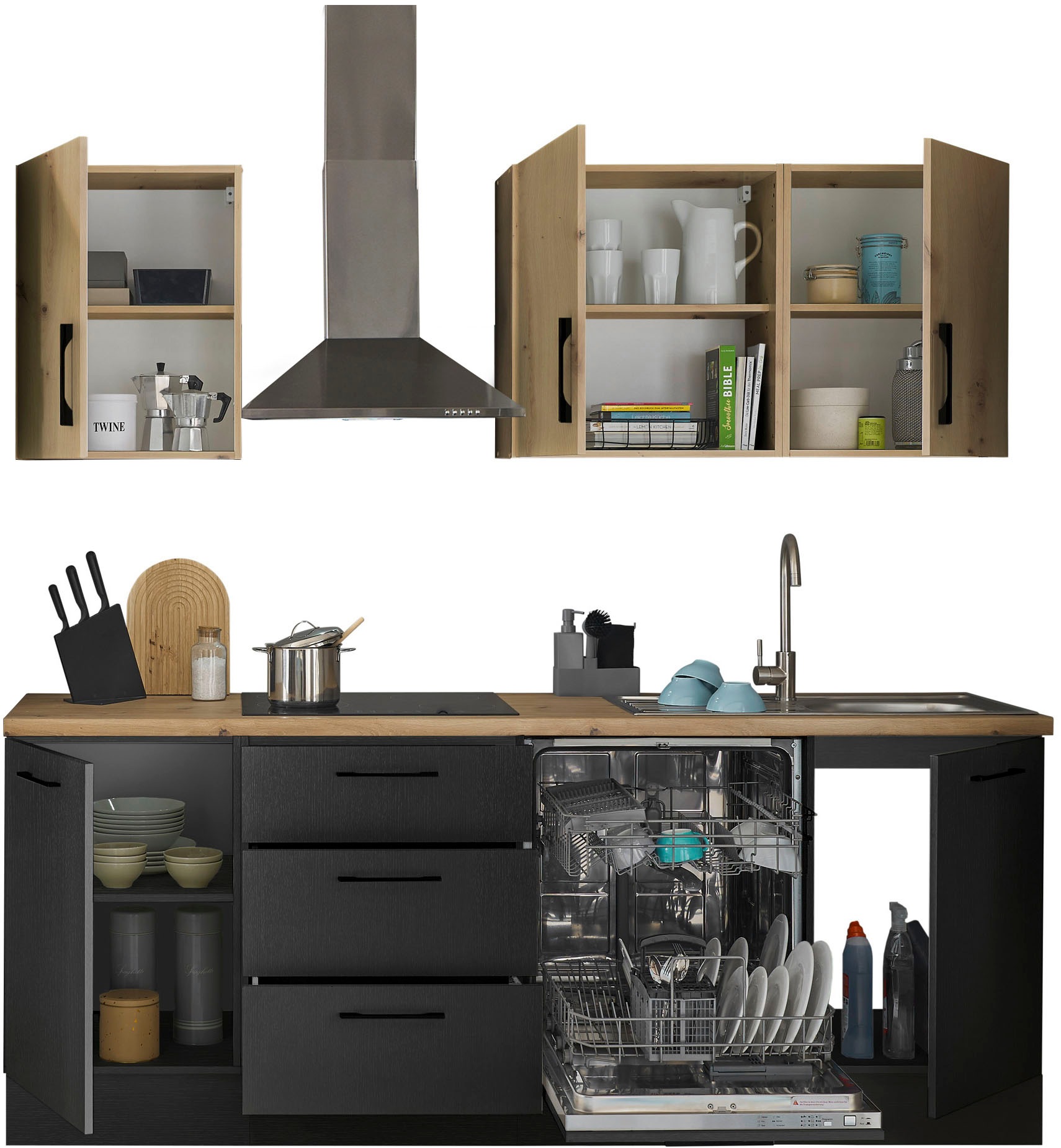 BASIC by Balculina Küchenzeile »Turin«, Breite 220 cm, ohne E-Geräte, mit Soft-Close-Funktion