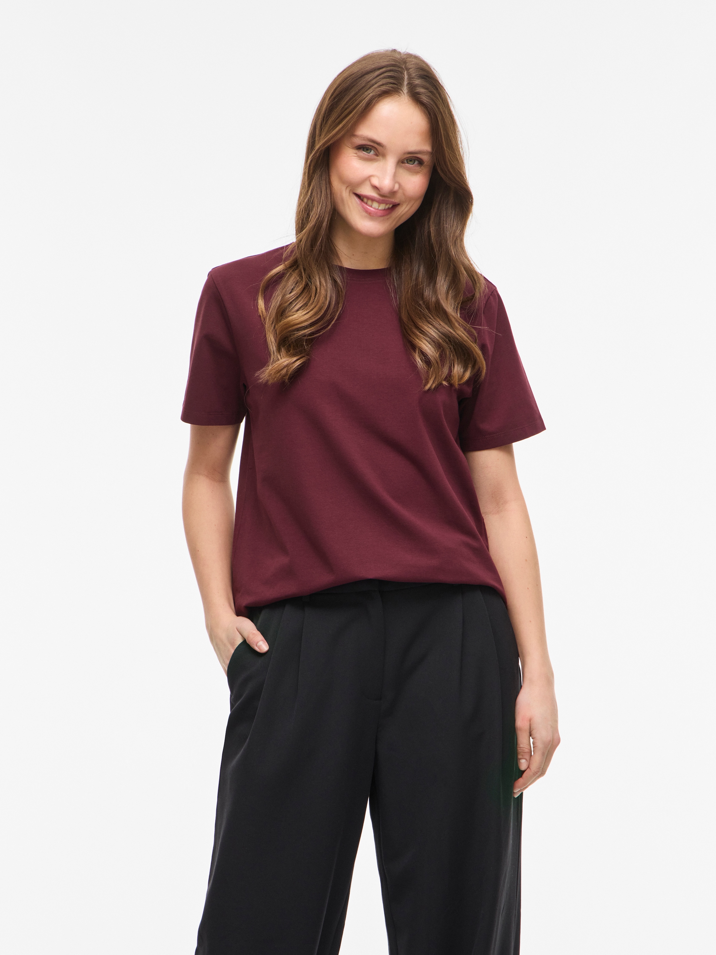 Vila Kurzarmshirt "Vinora S/S T-Shirt - Noos" Baumwollmischung, Regular Fit