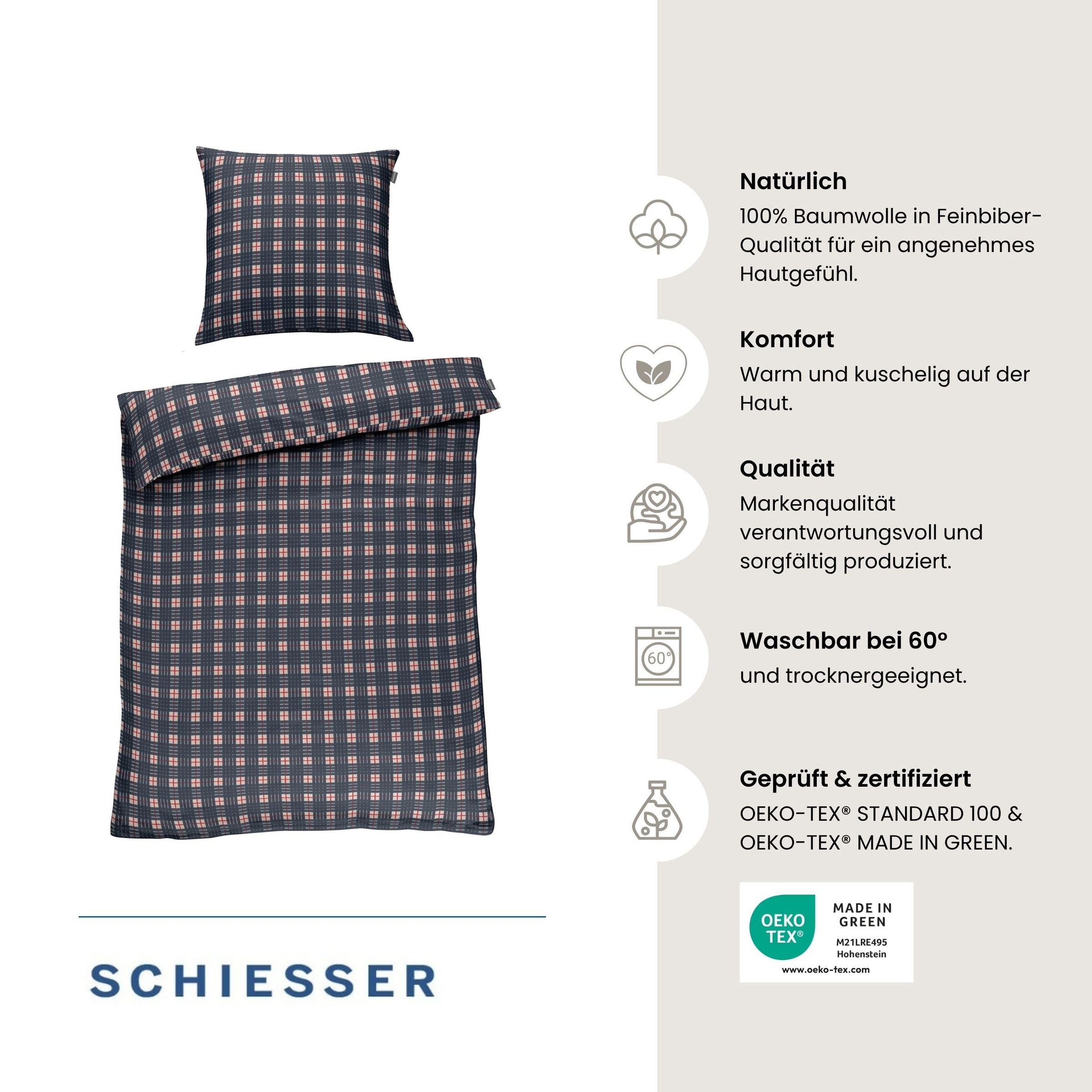 Schiesser Bettwäsche »Family Check aus weicher Baumwolle mit Karomuster« 2 OEKO-TEX® MADE IN GREEN