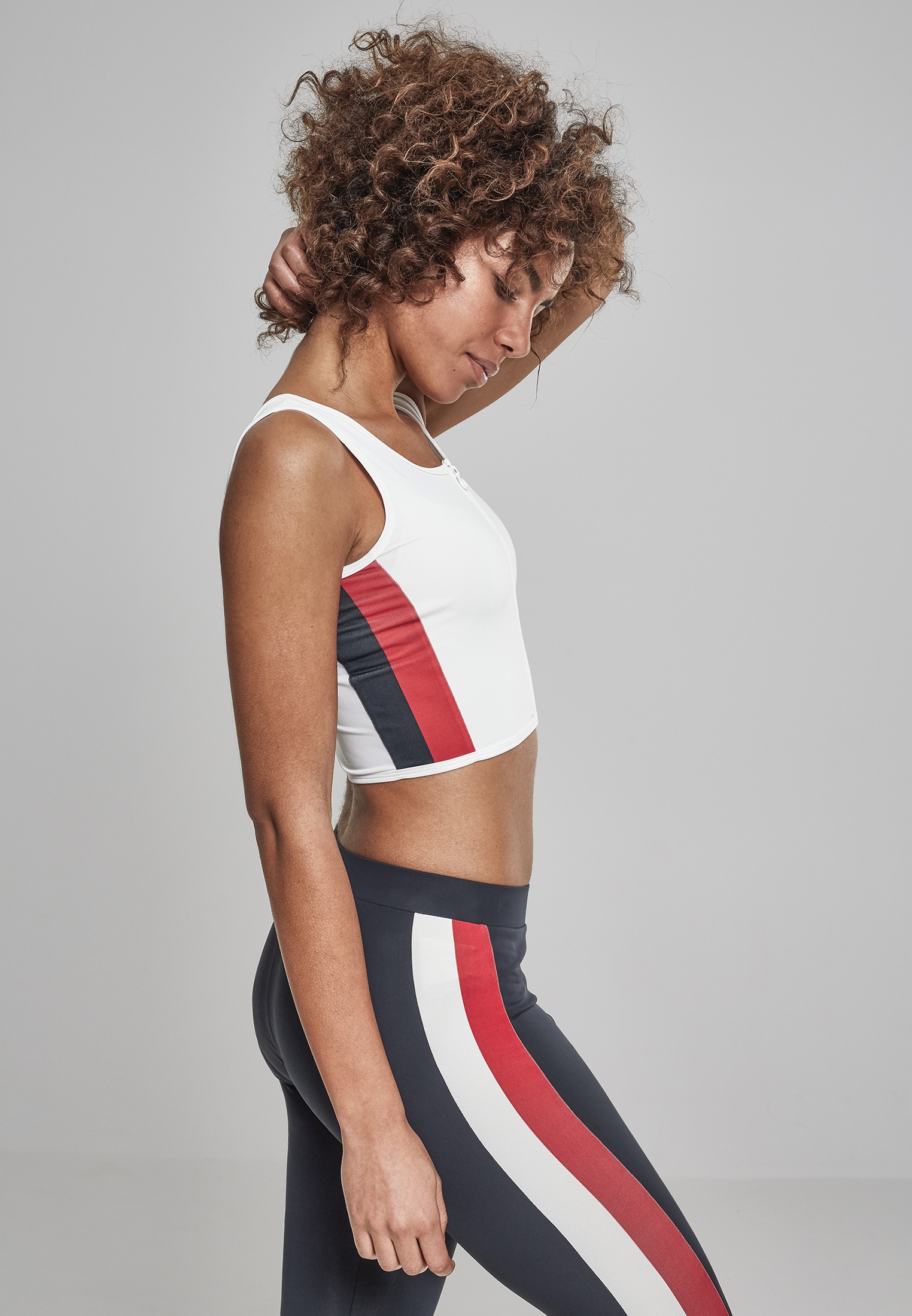 URBAN CLASSICS Muskelshirt »Urban Classics Damen Ladies Side Stripe Cropped Zip Top«, (1 tlg.)