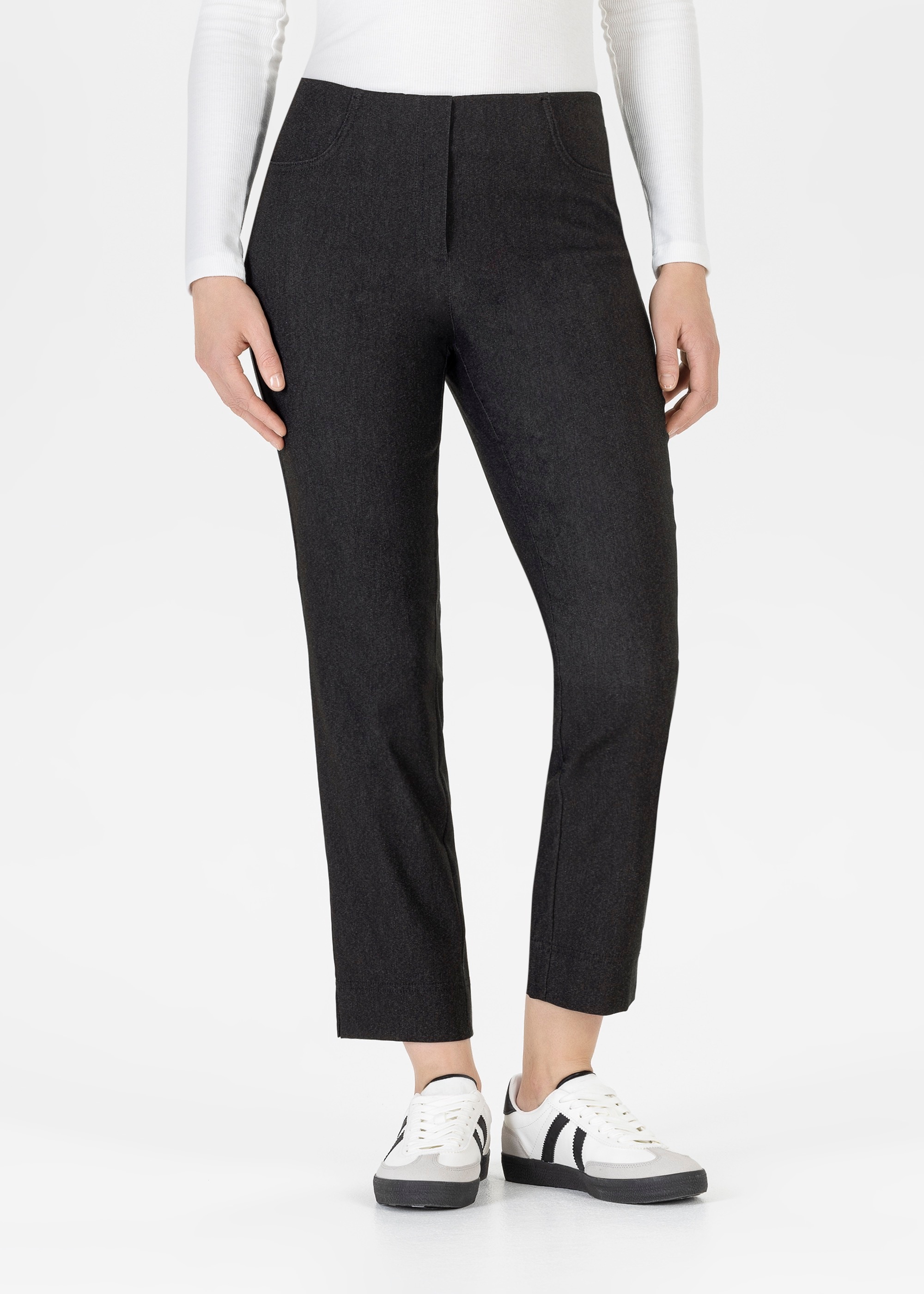 7/8-Hose STEHMANN "Igor", Damen, Gr. 48, N-Gr, anthrazit melange, Web, Obermaterial: 47% Polyester, 26% Viskose, 23% Polyamid, 4% Elasthan, meliert, straight fit 7/8-Länge, Hosen 7/8-Hose, Straight Fit, mittlere Leibhöhe