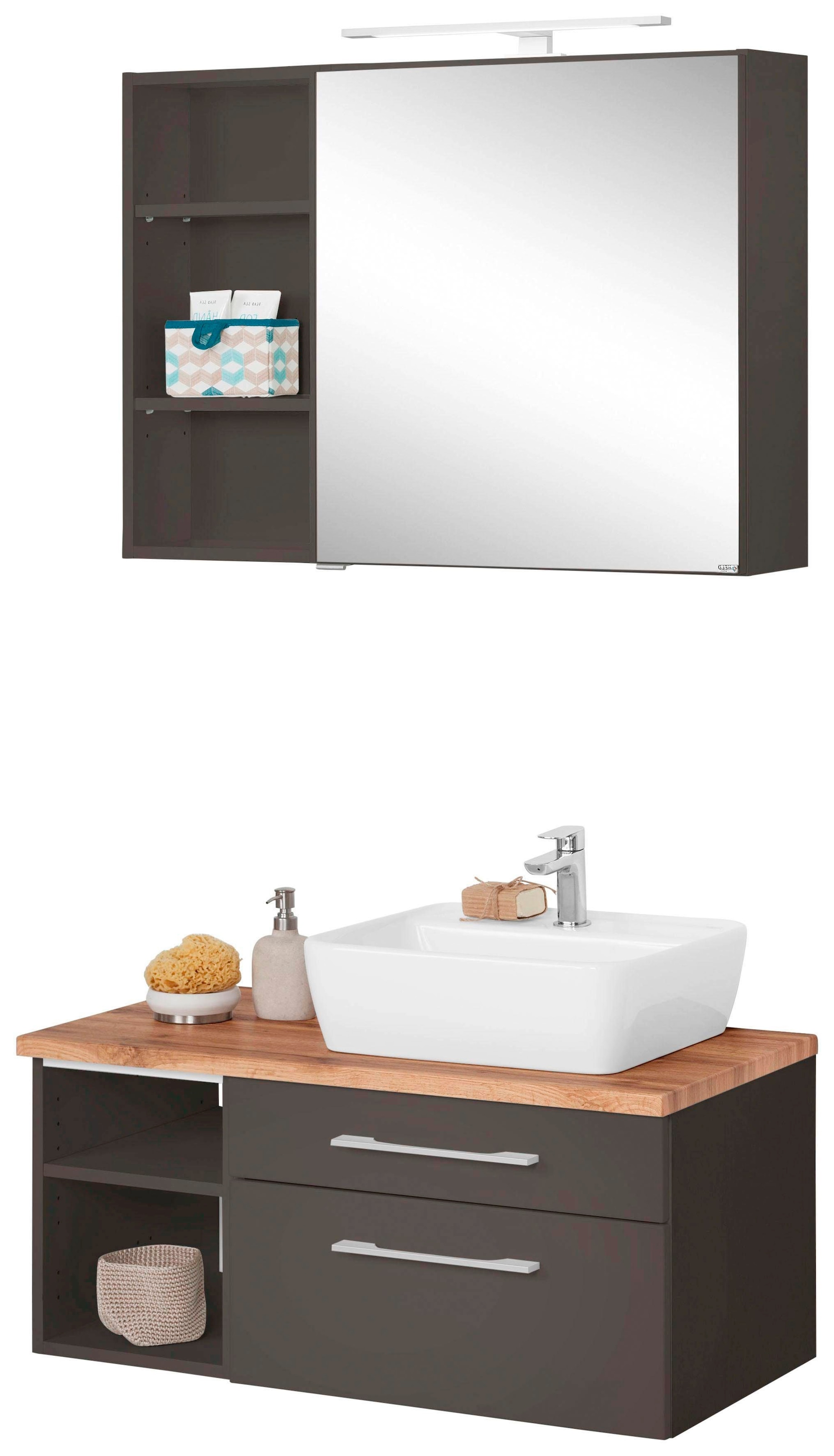 welltime Badmöbel-Set "Davos" 3 Stk. tlg. Spiegelschrank, Regal und Waschti günstig online kaufen