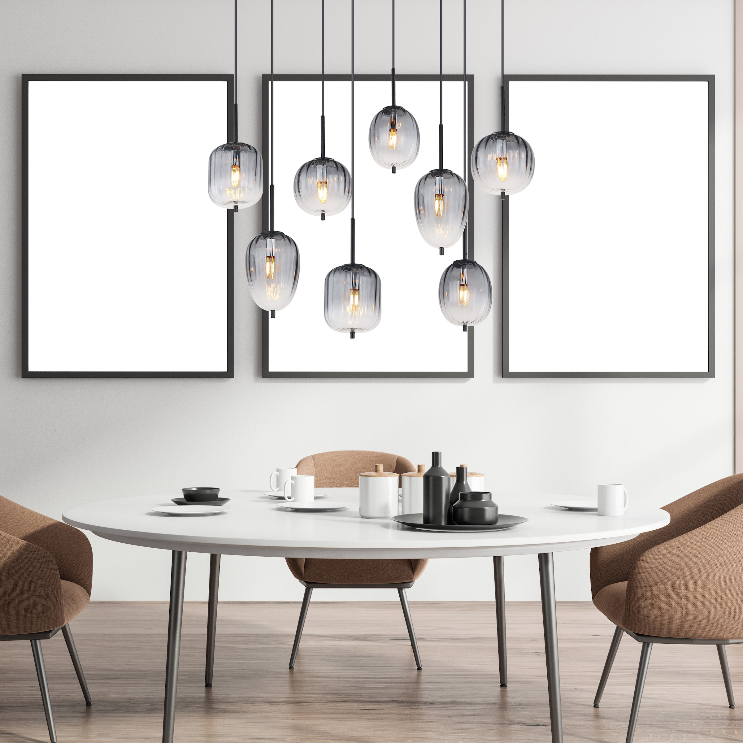GLOBO LIGHTING Hängeleuchte »ATTILA«, Leuchtmittel E14 | ohne Leuchtmittel, Hängelampe/Pendelleuchte/verschiedene Gläser/Glas rauchfarben