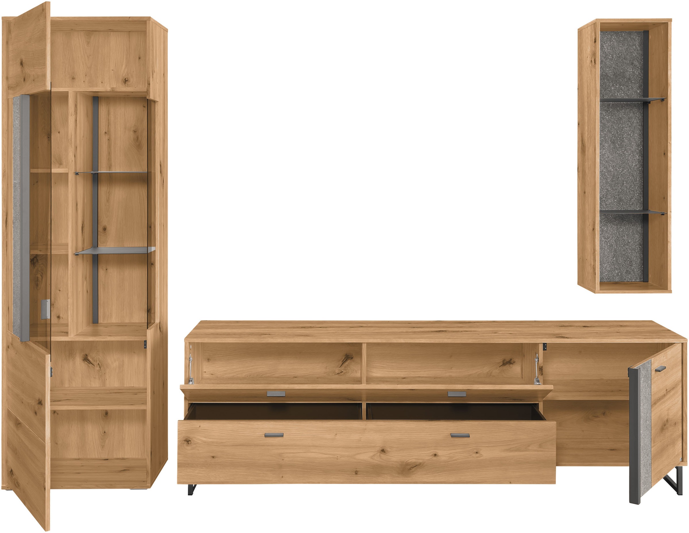 set one by Musterring TV-Wand »Deltona«, (3 St.), Zierelemente aus Sandstein, mit Hängeregal Gesamtbreite ca. 287cm