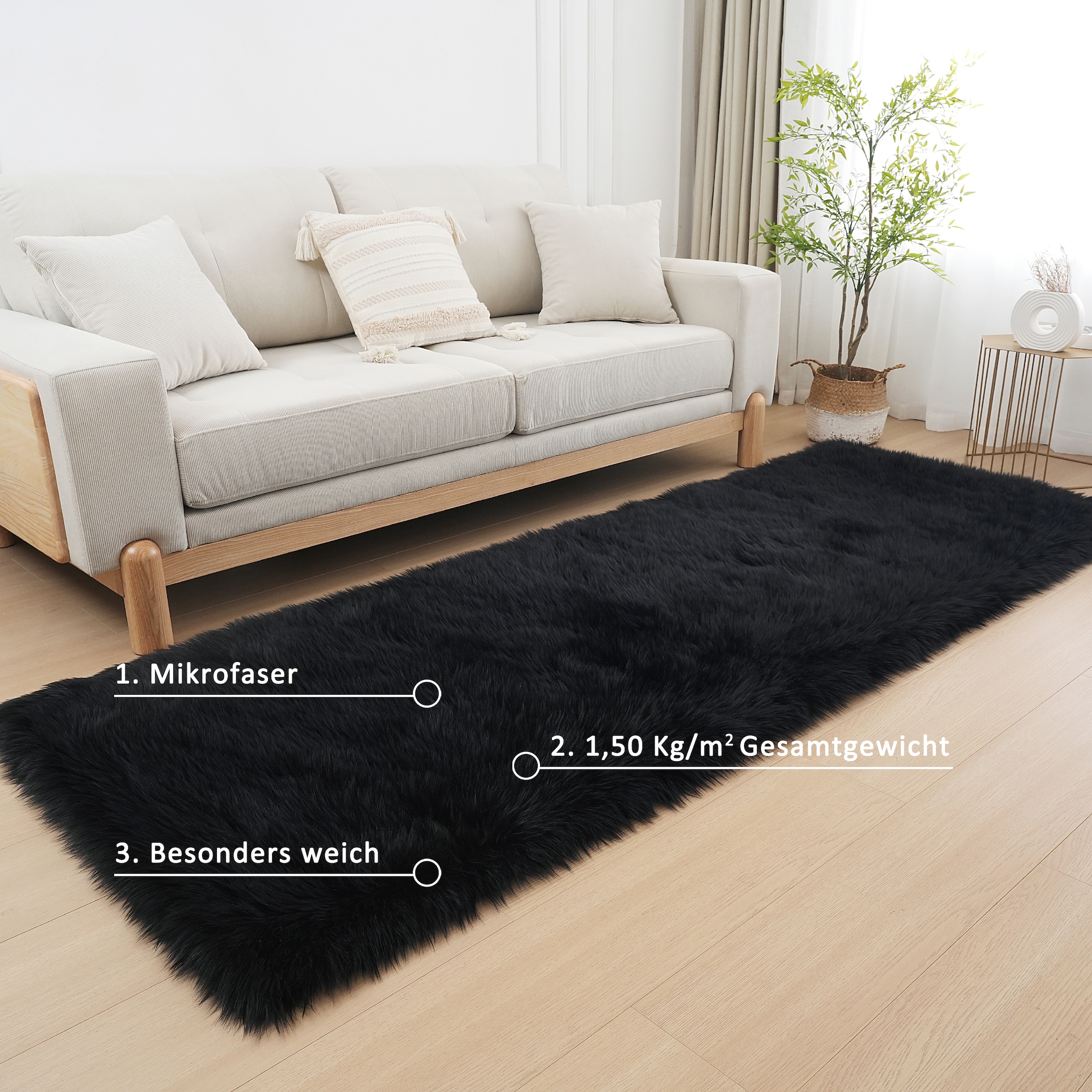 my home Fellteppich »Dena, Hochflor Teppiche«, rechteckig, 60 mm Höhe, Kunstfell, weich, Uni-Farben, Wohnzimmer, Schlafzimmer, Esszimmer