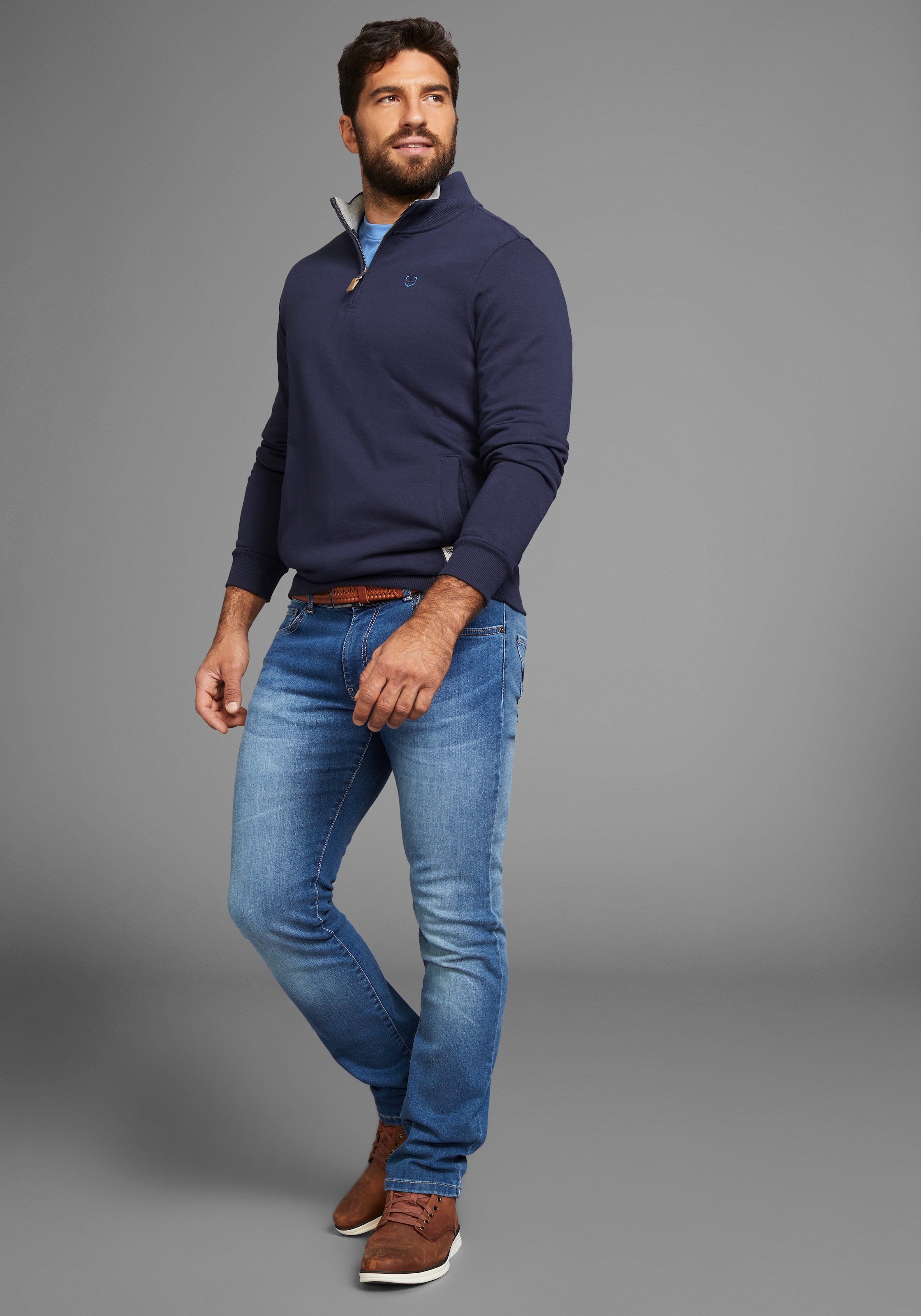 DELMAO Sweatshirt, mit Henley Kragen und Seitentaschen - NEUE KOLLEKTION