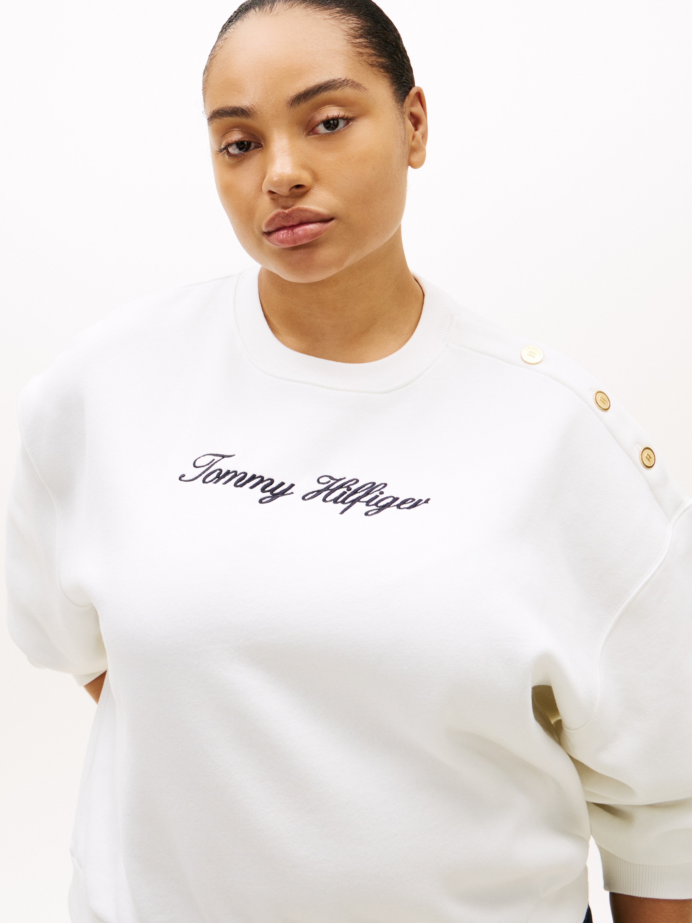 Tommy Hilfiger Curve Sweatshirt "CRV GOLD BTN SCRIPT FLEECE SWRT", in große günstig online kaufen