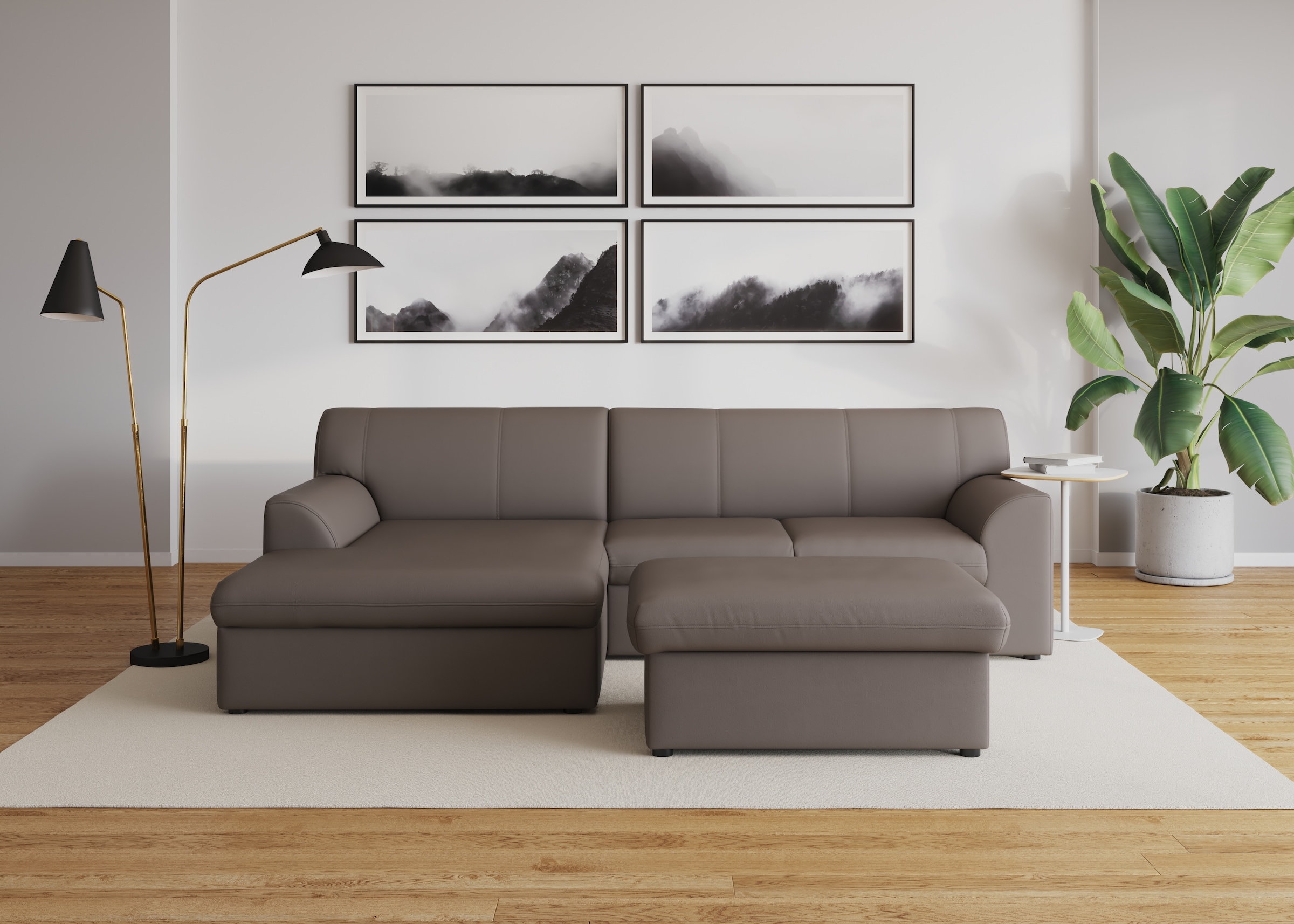 DOMO collection Ecksofa »Topper, elegant und zeitlos, kompaktes Stellmaß 245/155cm, L-Form«, mit Recamiere, wahlweise mit Schlaffunktion