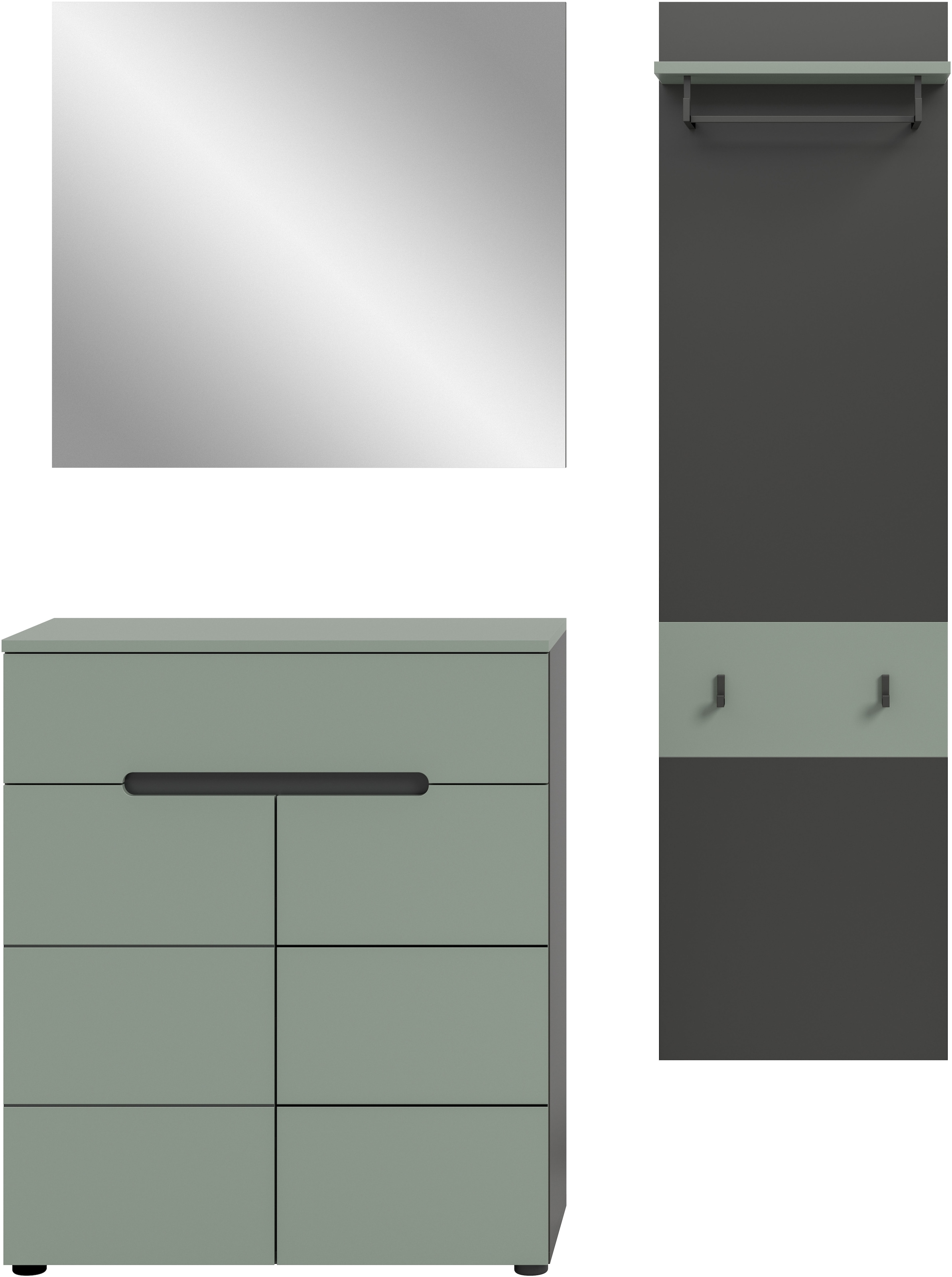 INOSIGN Garderoben-Set, (Set, 3 St., bestehend aus: Kommode, Spiegel und Garderobenpaneel), Garderobenkombination, Kombination, Set, Flurgarderobe, Diele