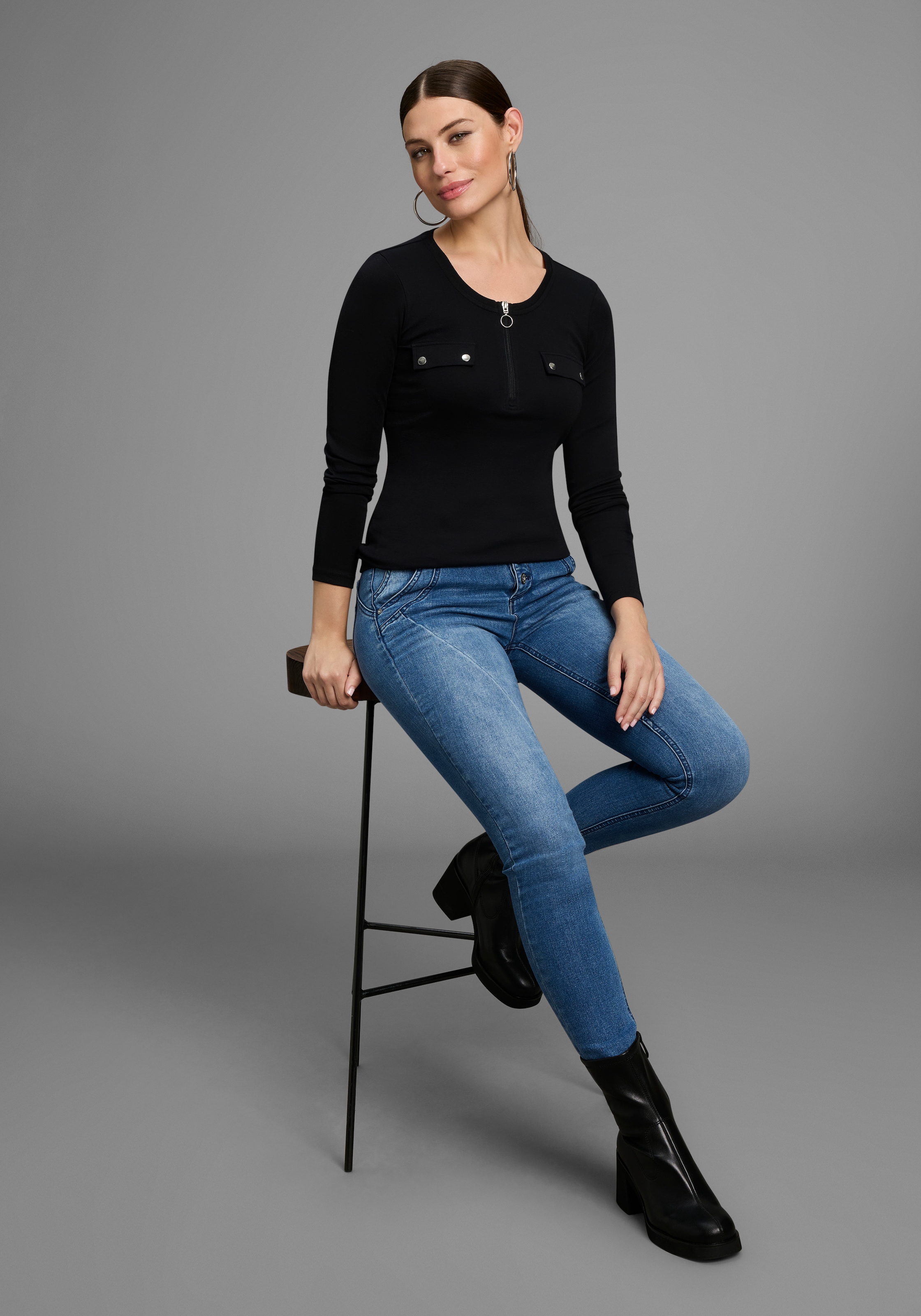 Bruno Banani Longsleeve, mit Reißverschluss im Ausschnitt - NEUE KOLLEKTION