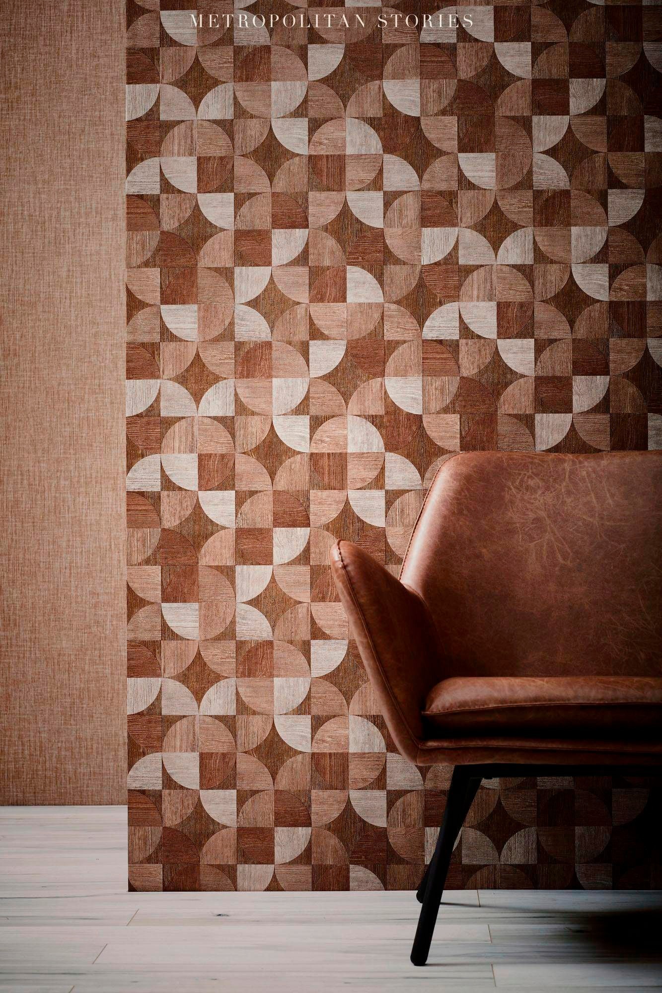 living walls Vliestapete »Metropolitan Stories Nils Olsson Copenhagen«, Holz-realistisch-gestreift, Grafik Tapete Vintage Tapeten Wohnzimmer Schlafzimmer Küche Flur Optik