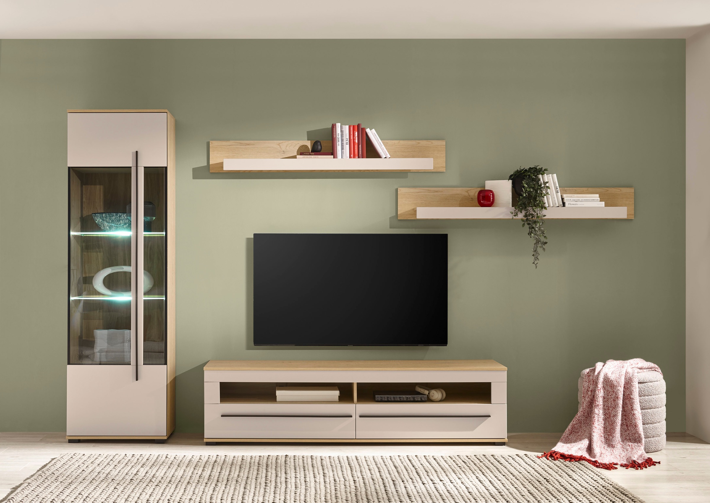 Home affaire Wohnwand »Cantara, Anbauwand, Wohnzimmer-Set, in Eiche Evoke, Weiß oder Kaschmir« Set, 