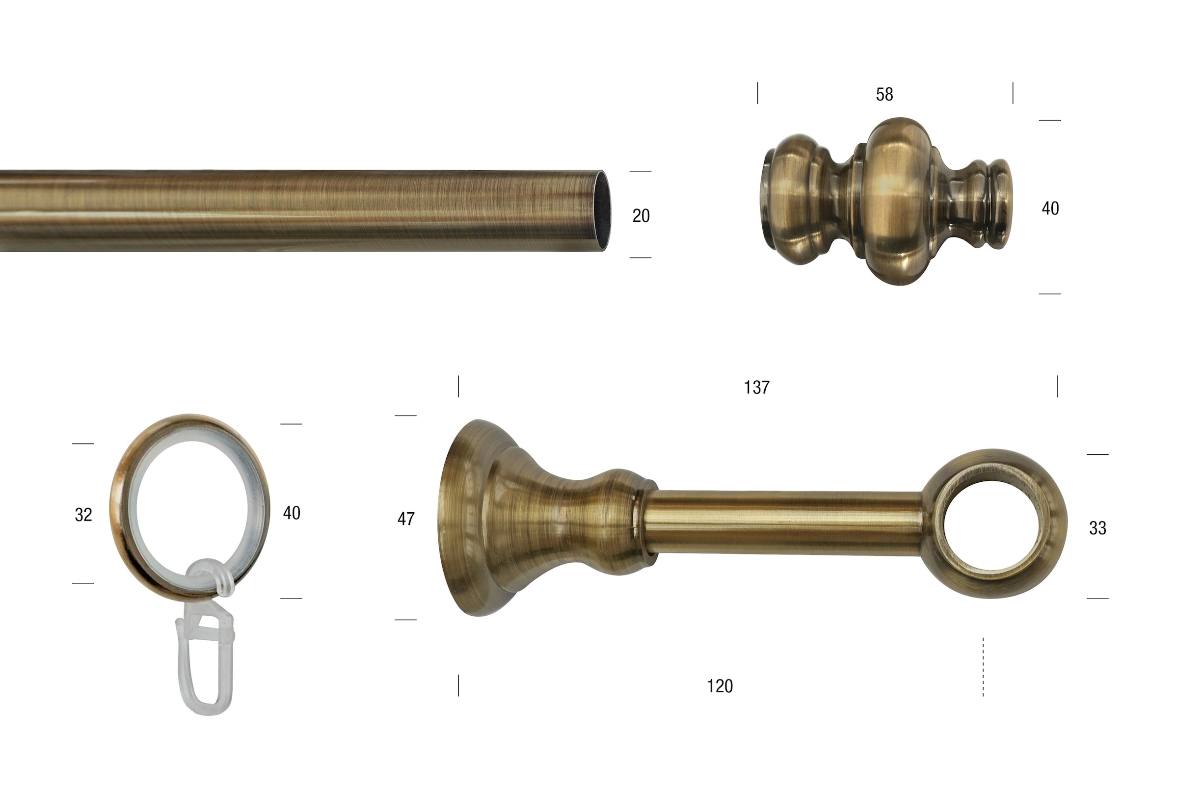 GARESA Gardinenstange »ANDREA« Ø 20 mm 1 läufig-läufig Wunschmaßlänge Vorhanggarnitur, verlängerbar, Endknopf Profil groß, mit Ringen