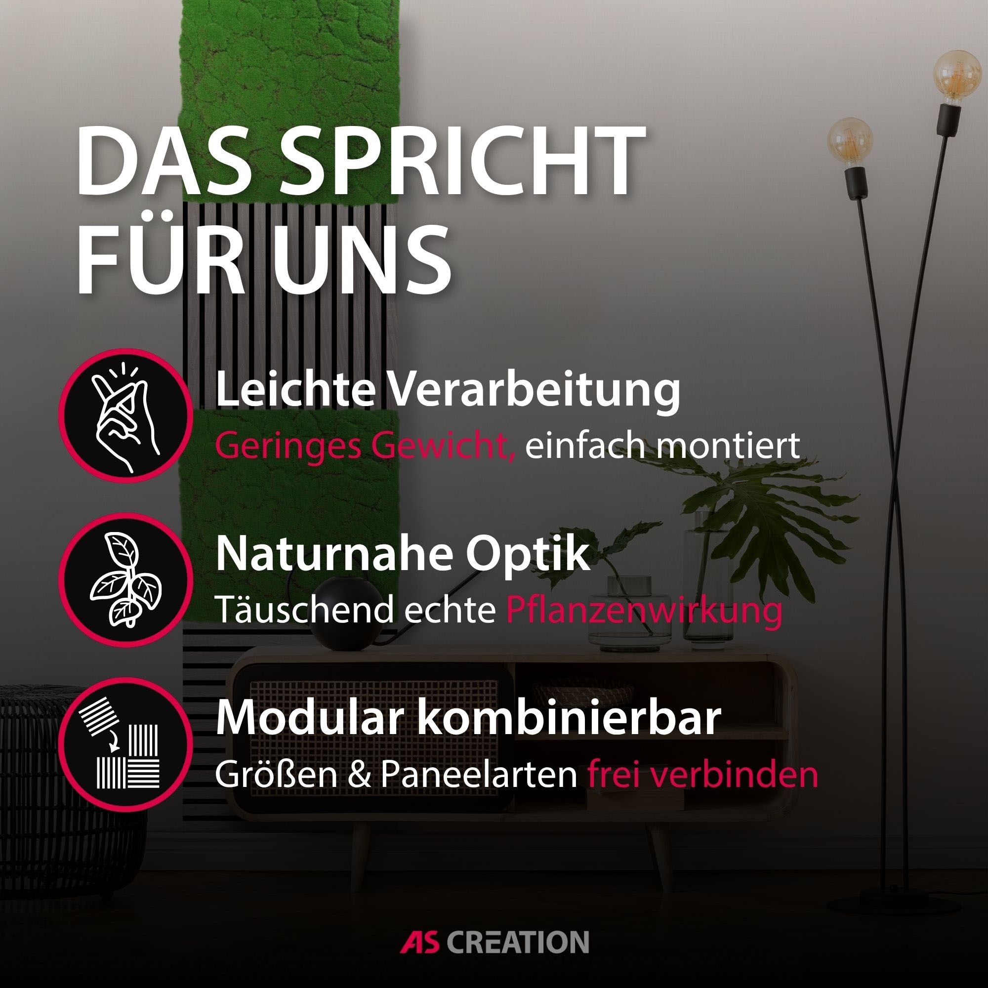 Architects Paper Wandpaneel »A.S. Création Modular Wall Wandpaneel Moosoptik« 1 tlg. Pflegeleichte Moosoptik auf rPET-Filz für natürliche 3D-Wände
