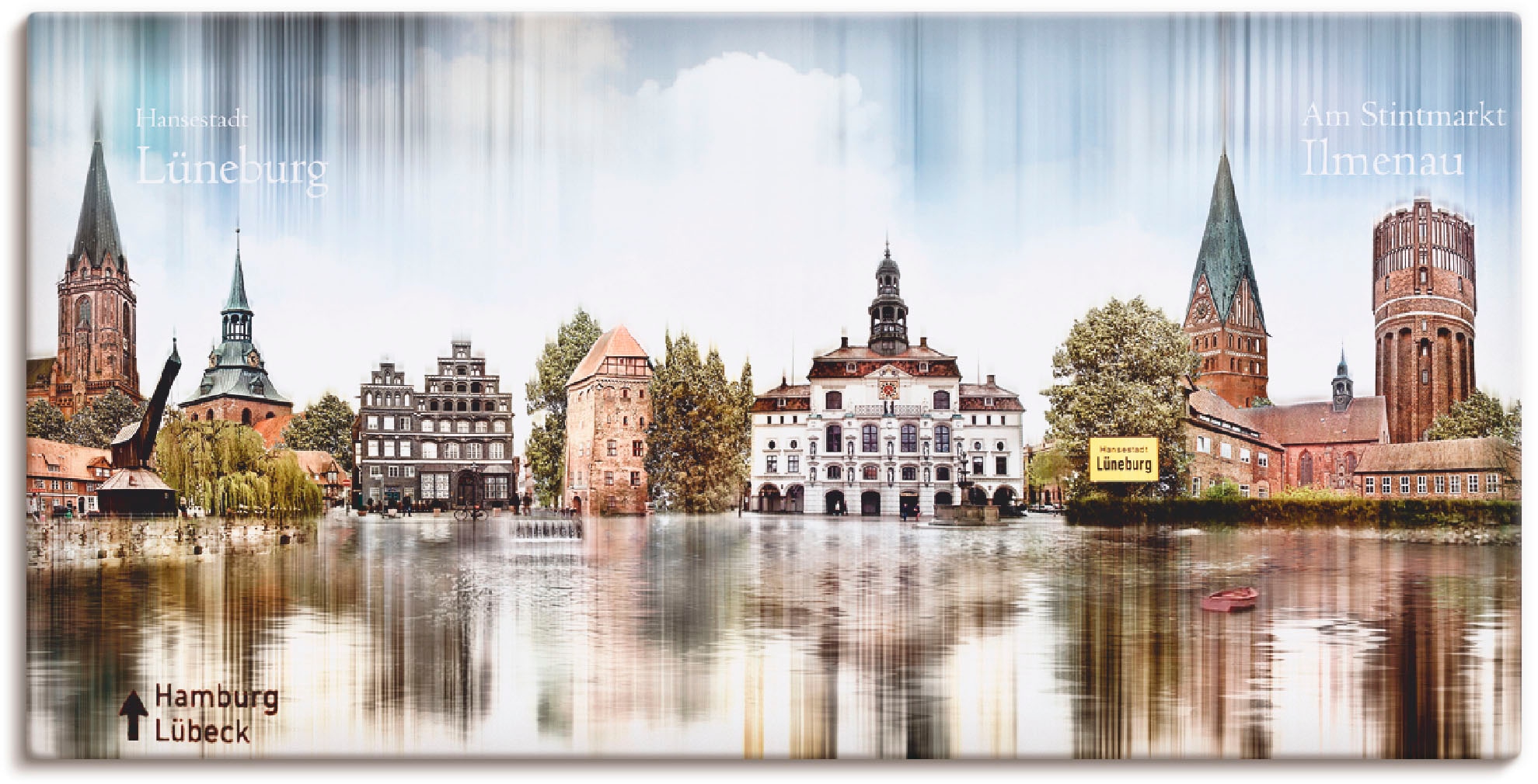 Artland Leinwandbild "Lüneburg Skyline Abstrakte Collage" Deutschland 1 Stk. tlg. auf Holzrahmen gespannt