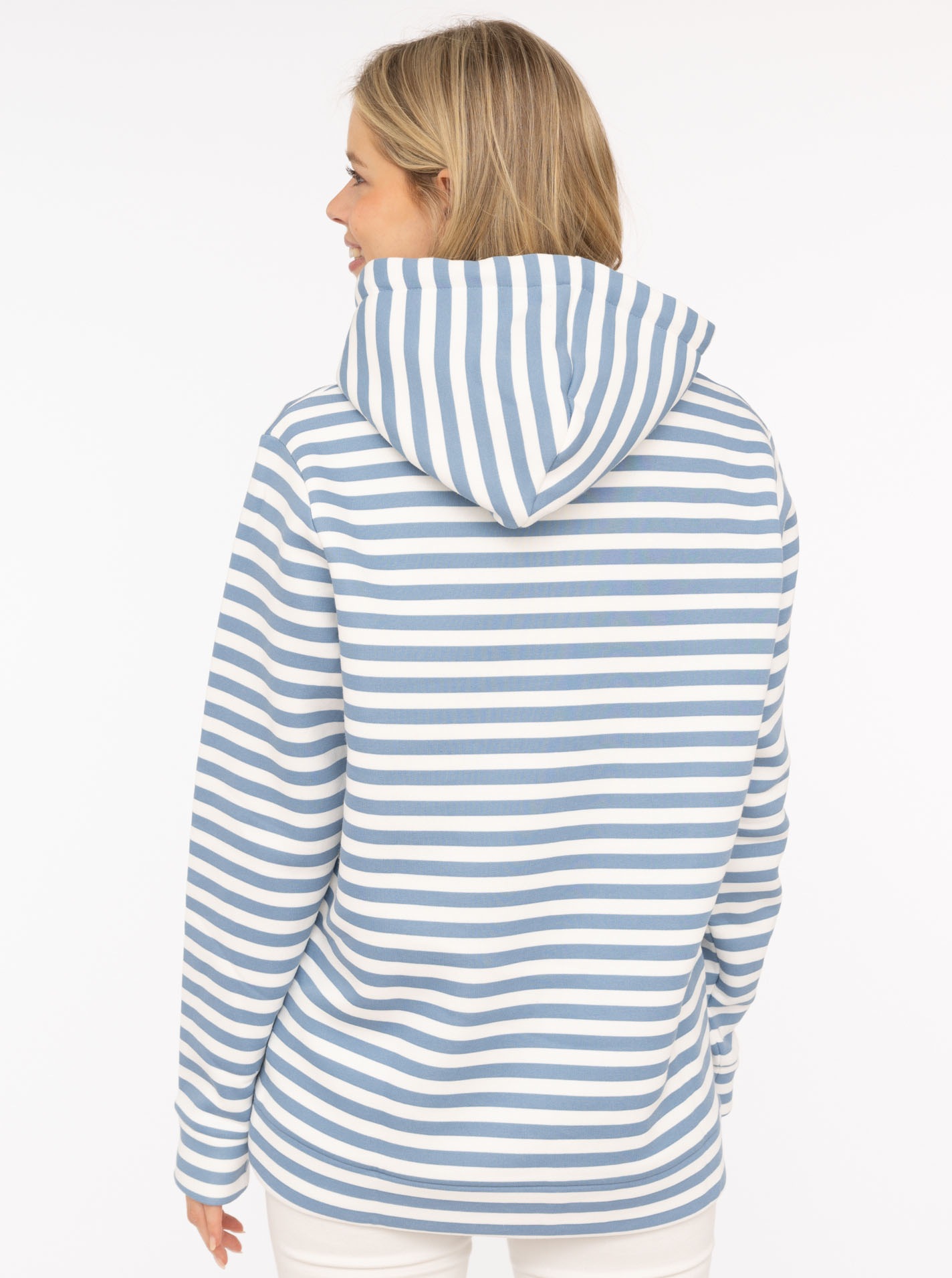 Thumbnail - Zwillingsherz Kapuzensweatshirt ""Streifen Moin"" gestreift, große "MOIN"- und Anker -Stickerei, Tasche vorne