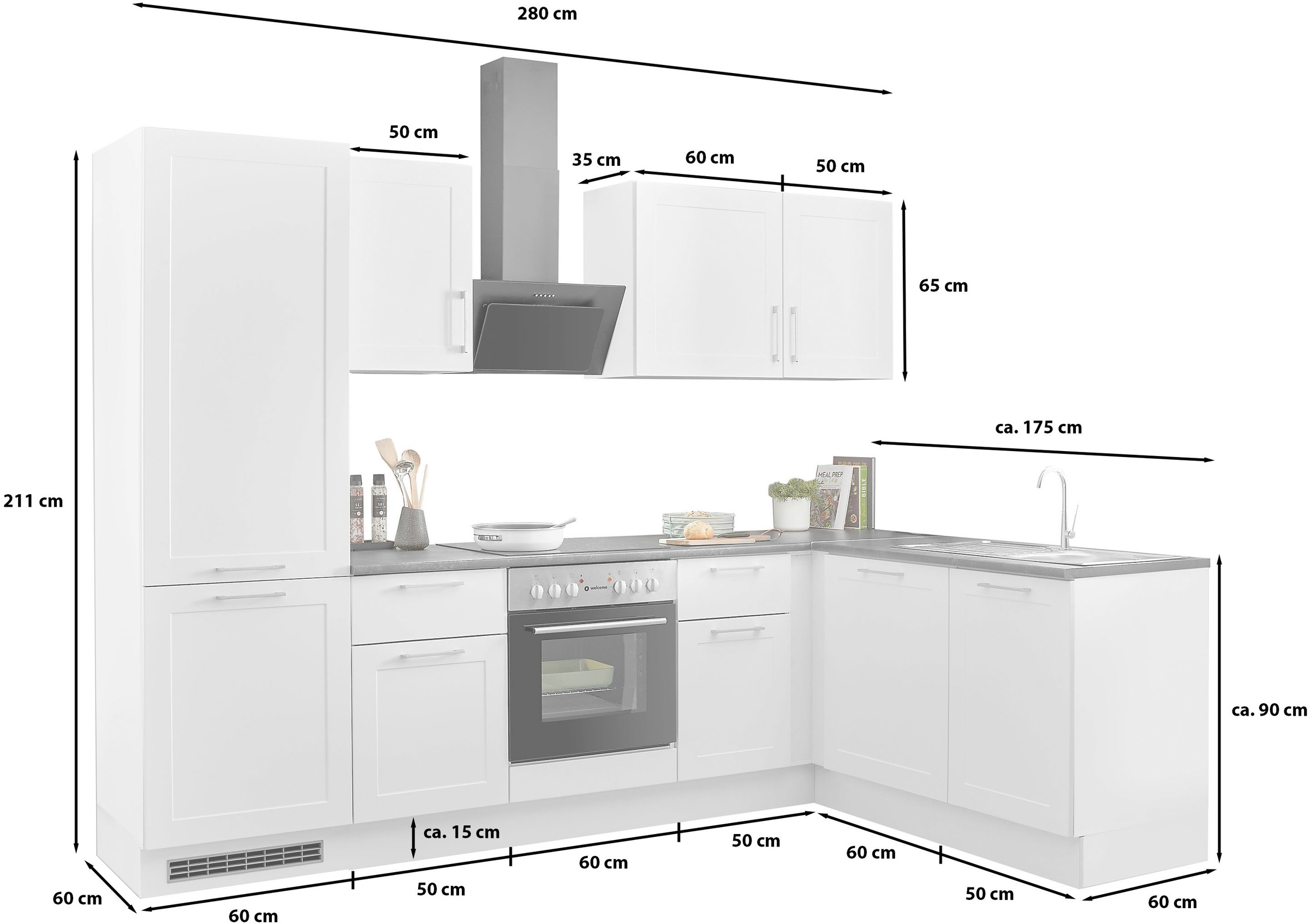 BASIC by Balculina Winkelküche »Marsi«, Stellmaße 280x175 cm, wahlweise mit E-Geräten, mit Soft-Close-Funktion