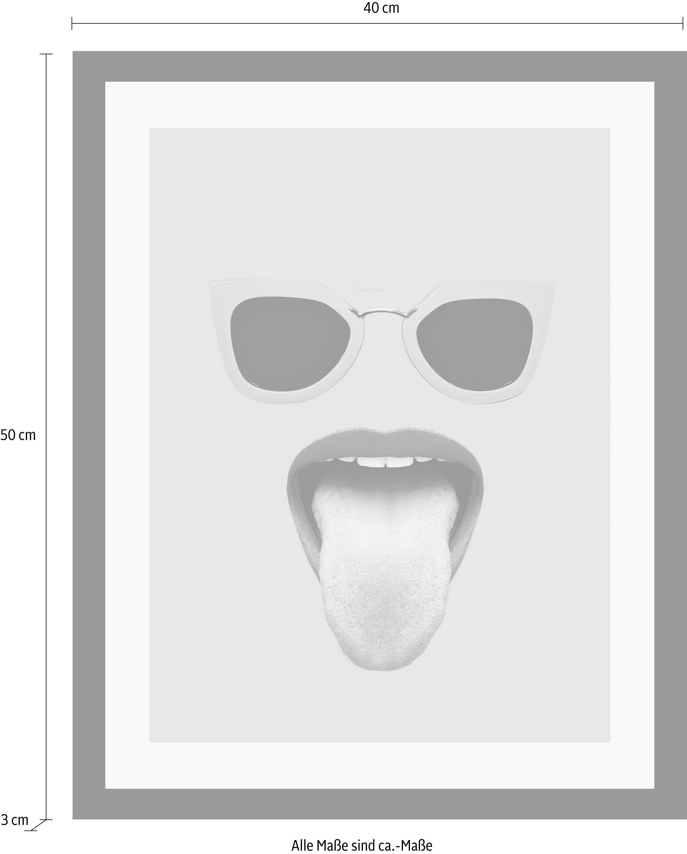 queence Bild »Brille + Mund«, Gesicht-Humor-Bilder von Frauen-Bilder von Männern, HD Premium Poster-Druck inkl. Holzrahmen