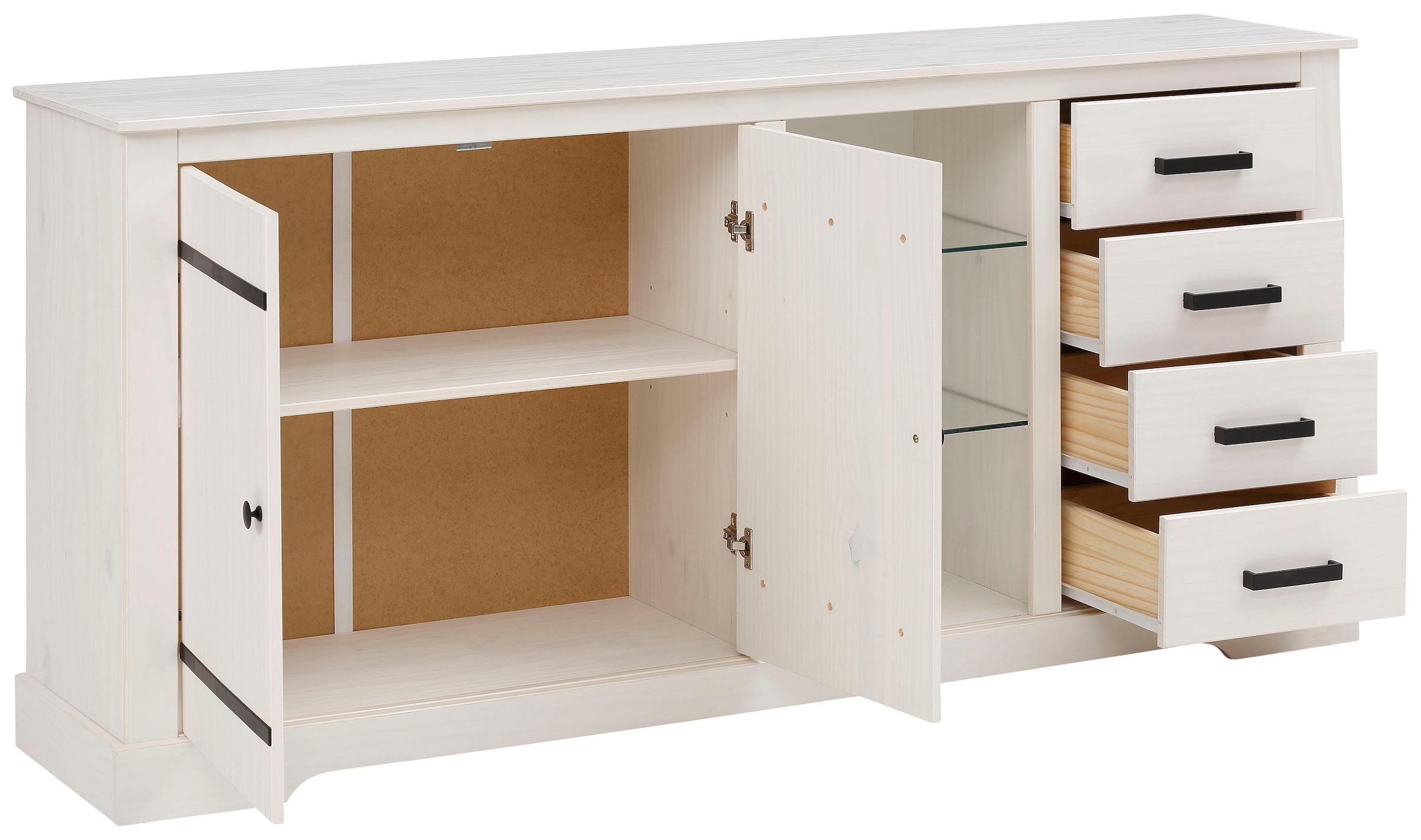 Home affaire Sideboard, Kommode aus massivem Kiefernholz, mit verstellbaren Glaseinlegeböden