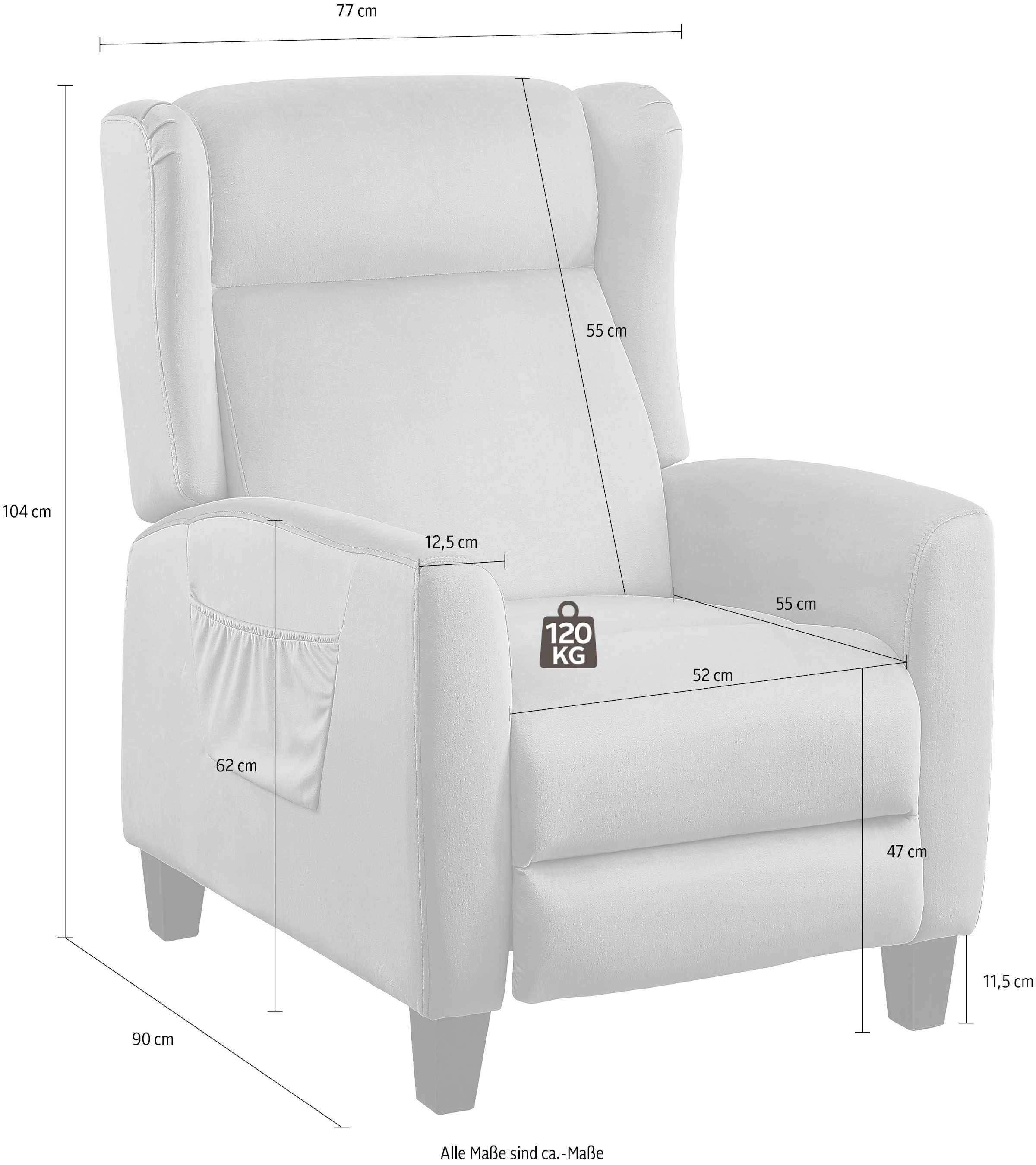 ATLANTIC home collection TV-Sessel »Timo«, klassischer Ohrensessel mit Relaxfunktion und praktischer Seitentasche