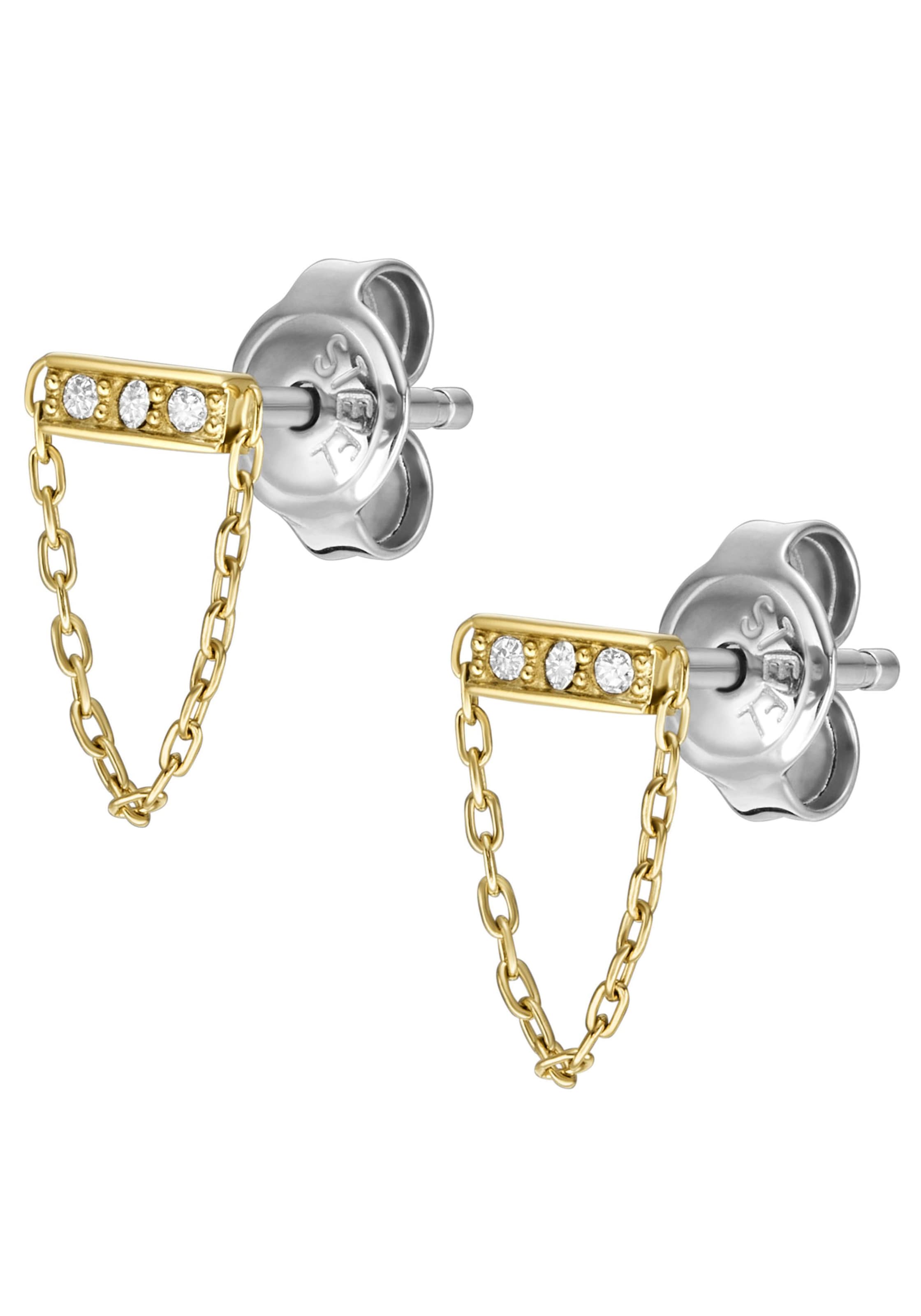 Fossil Paar Ohrstecker »JEWELRY ALL STACKED UP TWO-TONE, JF04595710«, mit Zirkonia (synth.)