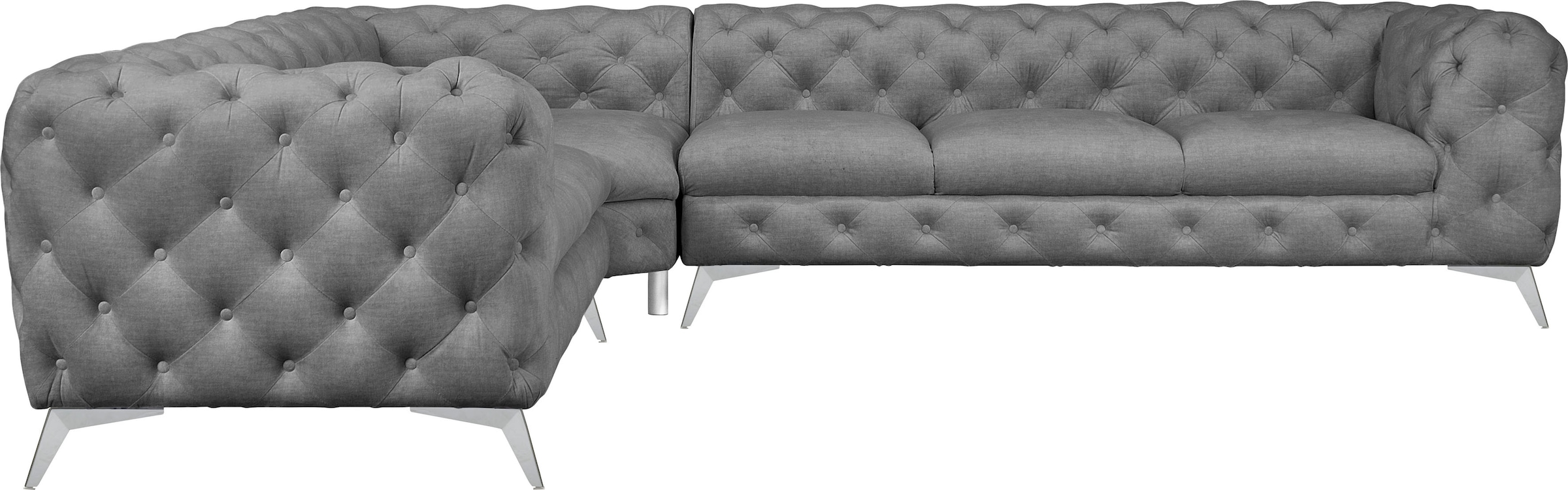 Leonique Chesterfield-Sofa »Ecksofa GLYNIS L-Form mit Wellenunterfederung, Maße B/T/H 323/264/75cm«, aufwändige Knopfheftung, moderne Chesterfield Optik, Fußfarbe wählbar