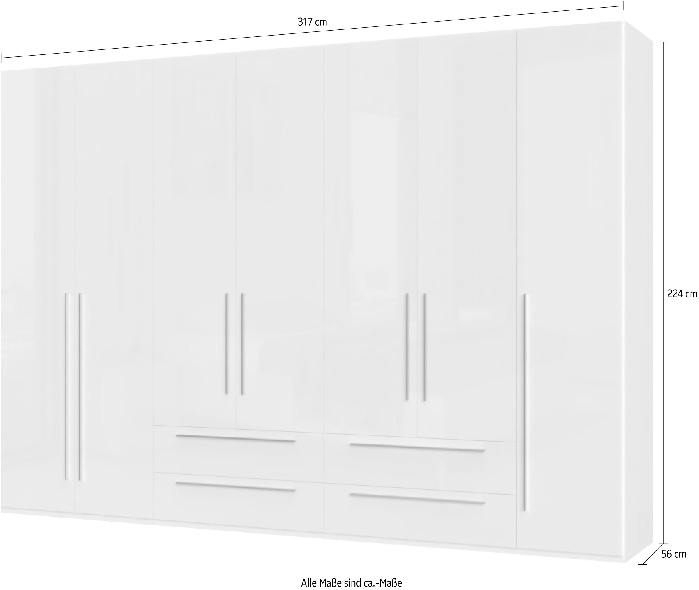 Places of Style Kleiderschrank »Piano, UV lackiert, hochglänzend in beige oder weiß, FSC-zertifiziert«, (mit 4 Schubladen), 272 oder 317cm breit, Höhe 224cm, mit Soft-Close Funktion