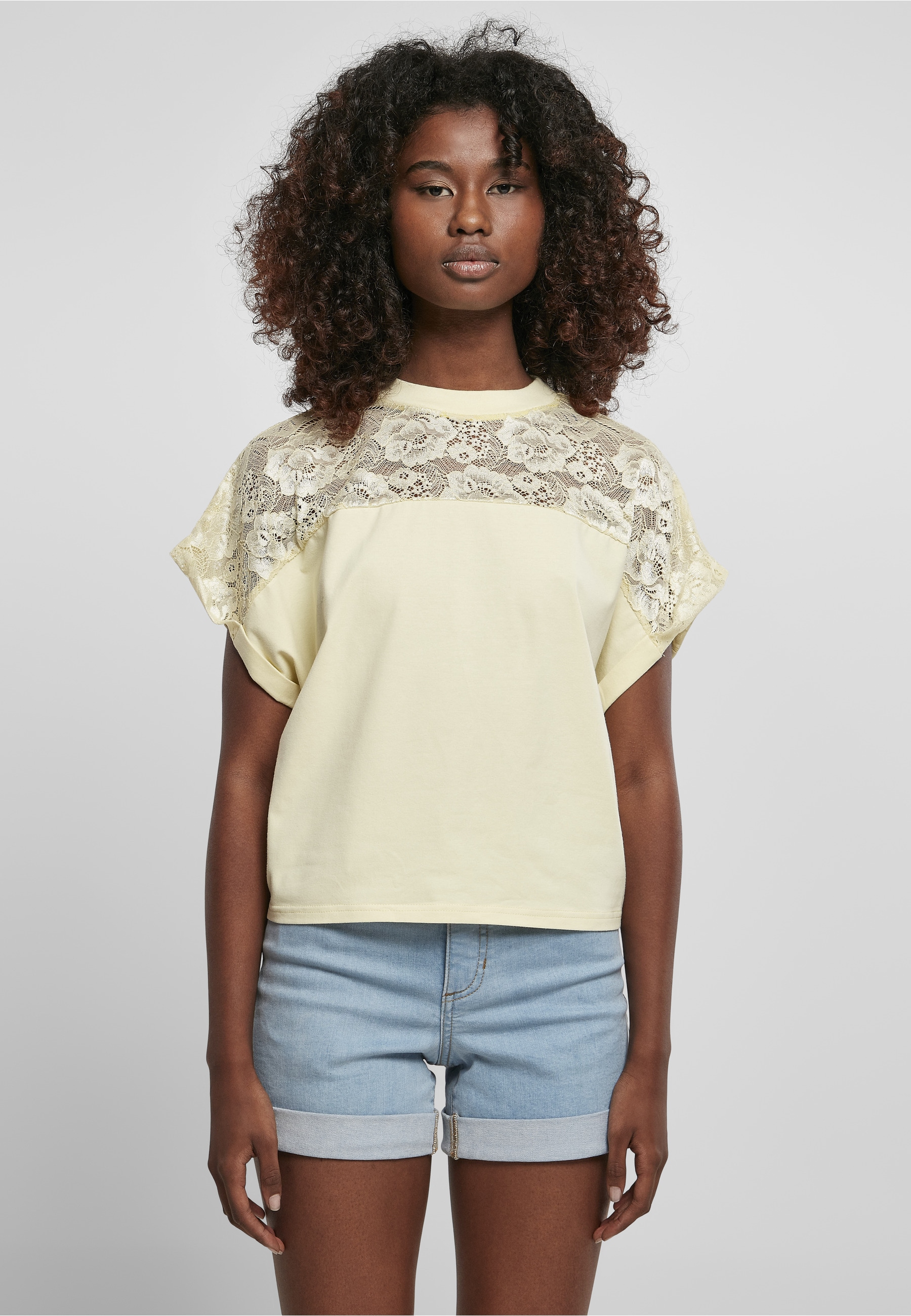 URBAN CLASSICS Kurzarmshirt »Urban Classics Damen Ladies Short Oversized Lace Tee« 1 Stk.