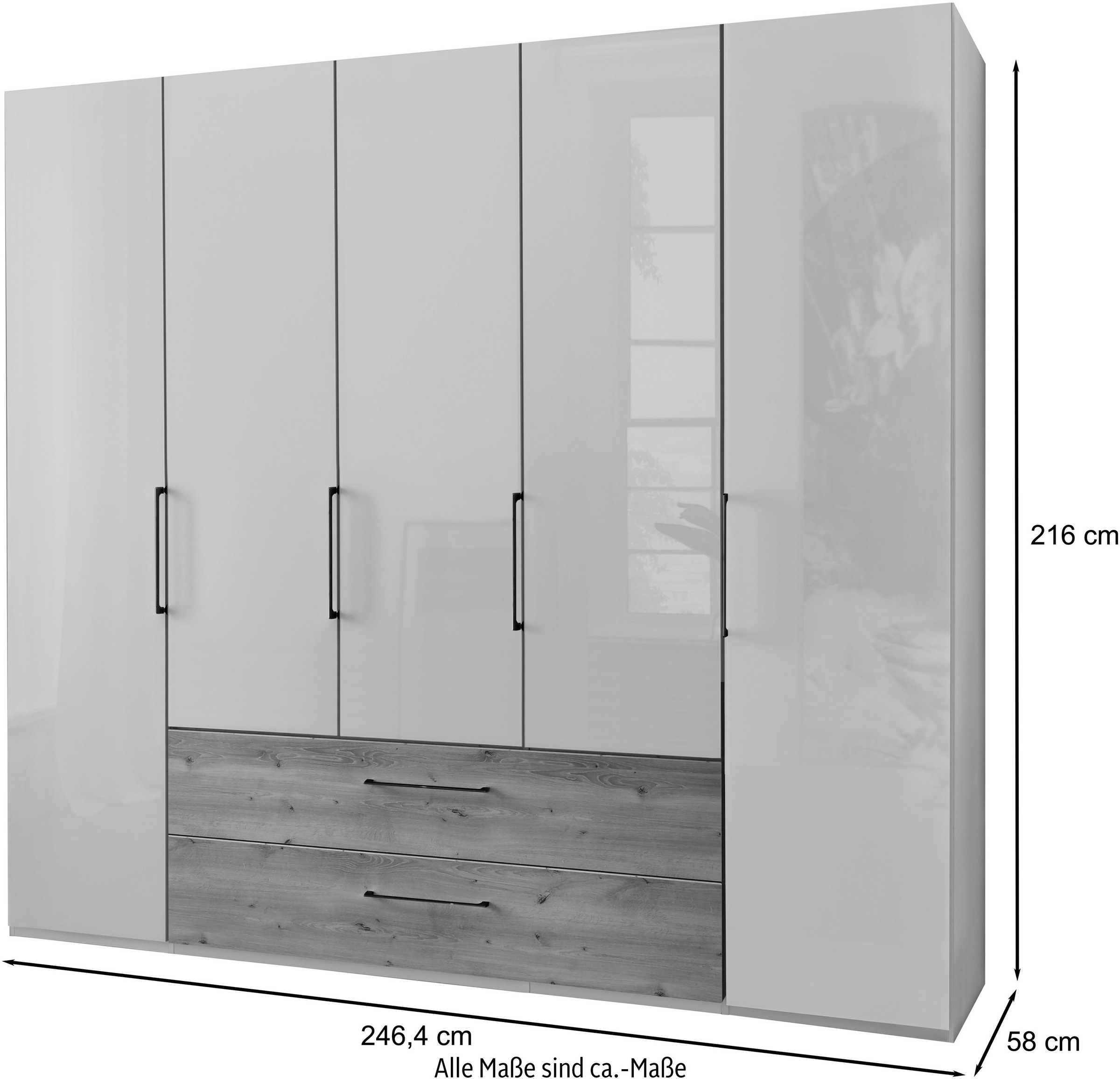 WIEMANN Kleiderschrank »Metz«, hochwertige Glasfront inkl. Schubkästen im Holzfarbton