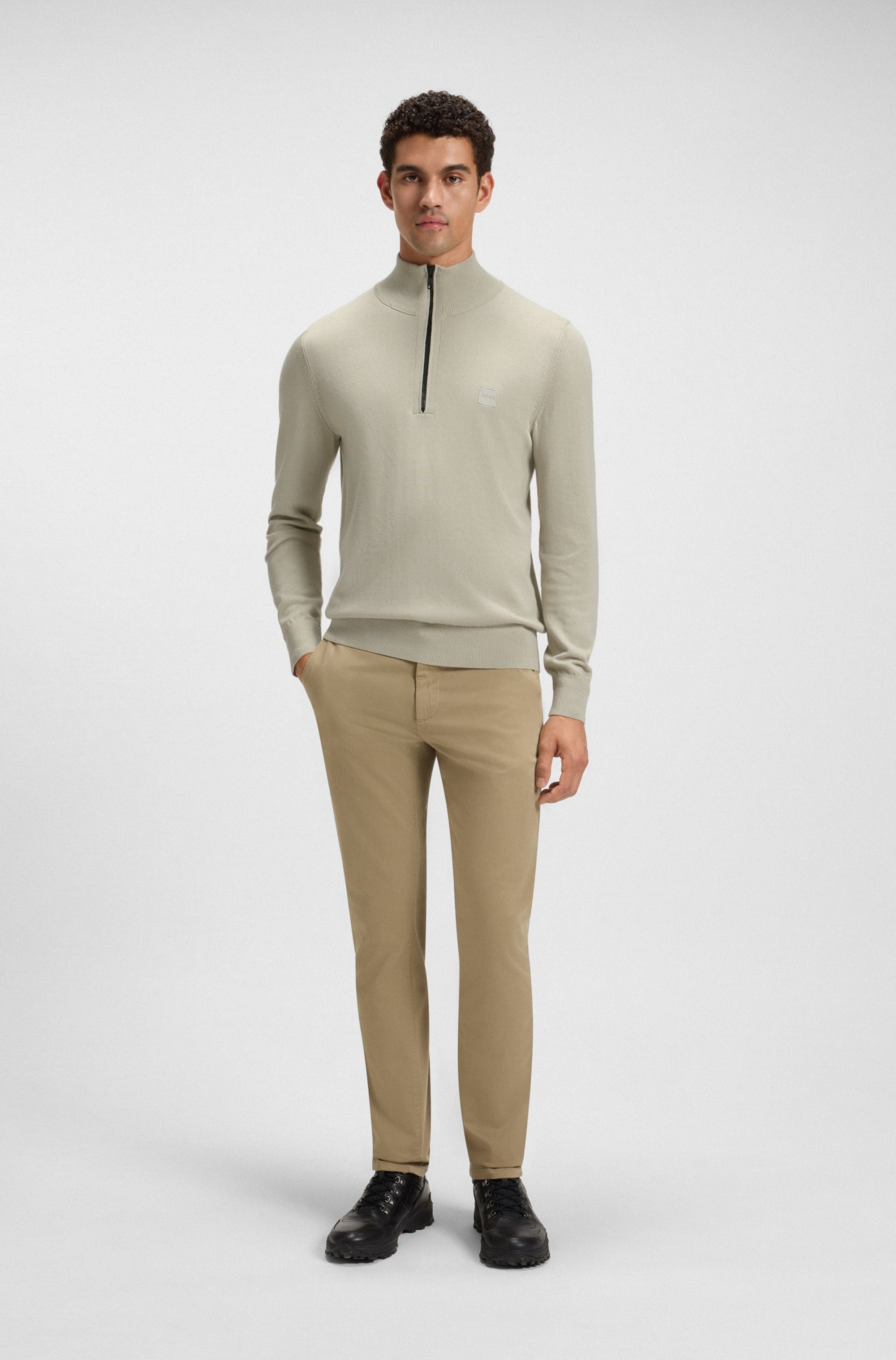 BOSS ORANGE Rollkragenpullover »Kanobix« Regular fit, Stehkragen mit Reißverschluss, Ton-in-Ton Logo