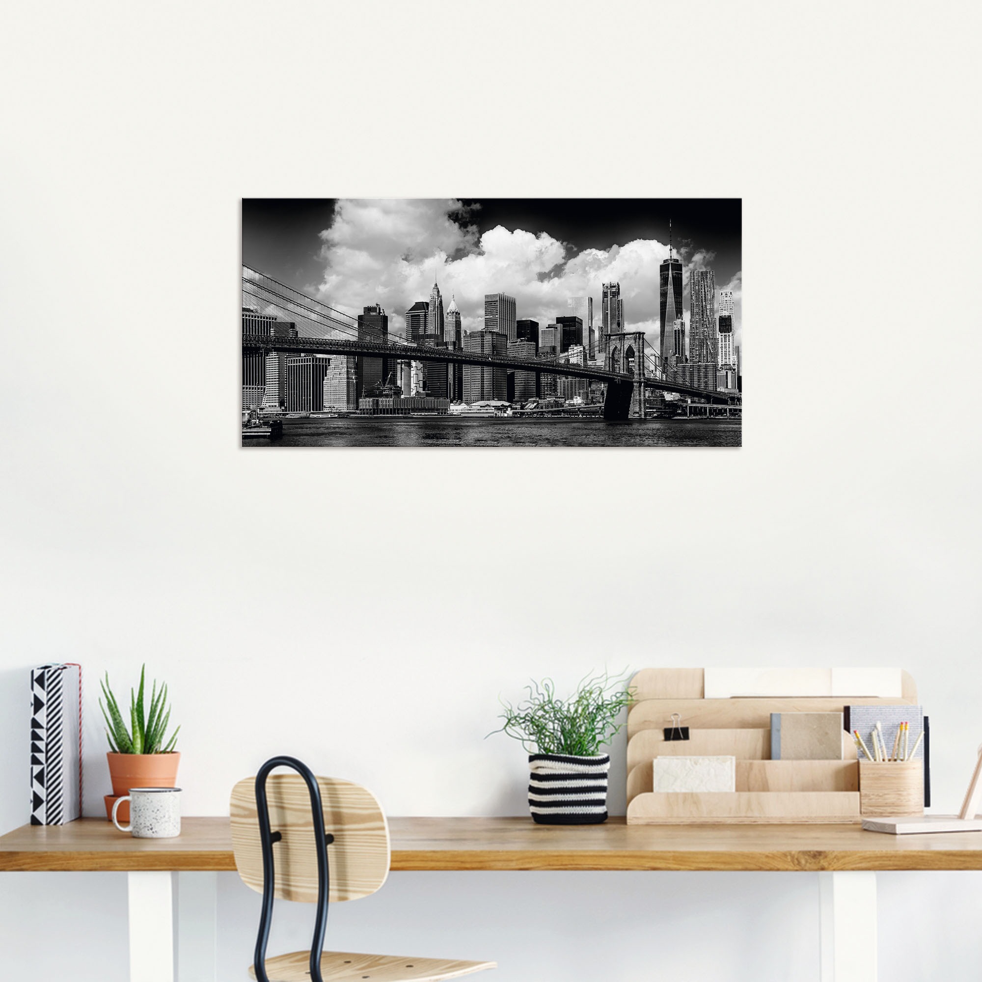 Artland Wandbild »Manhattan Skyline, Brooklyn Bridge«, New York, (1 St.), als Alubild, Outdoorbild, Leinwandbild, Wandaufkleber, versch. Größen